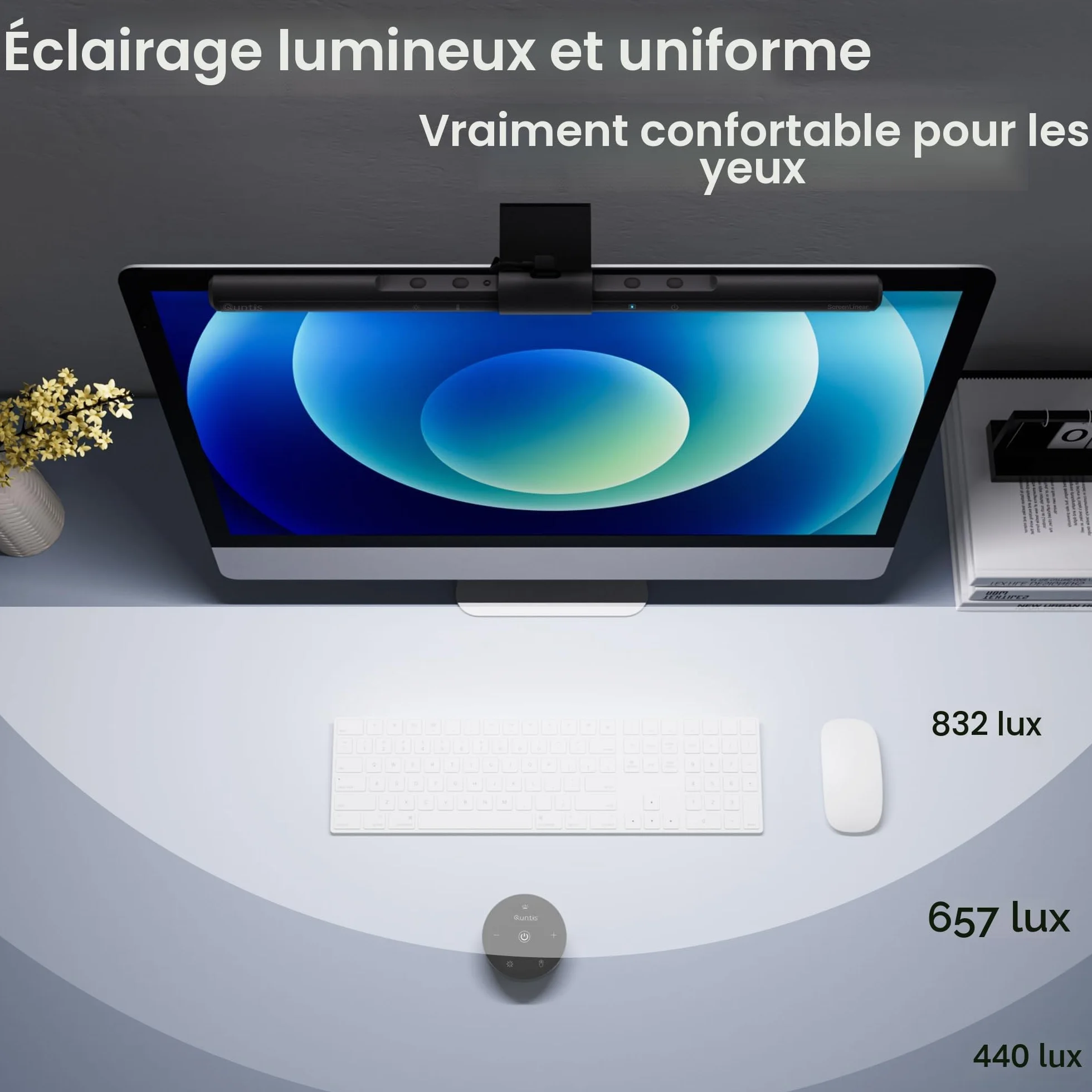 Quntis Lampe Ecran PC avec Télécommande Double Réglage, Lumière Ecran Réglable Gradation Automatique, LED USB Lampe d'Ordinateur 40CM Monitor Light Bar Eclairage pour Bureau Gaming