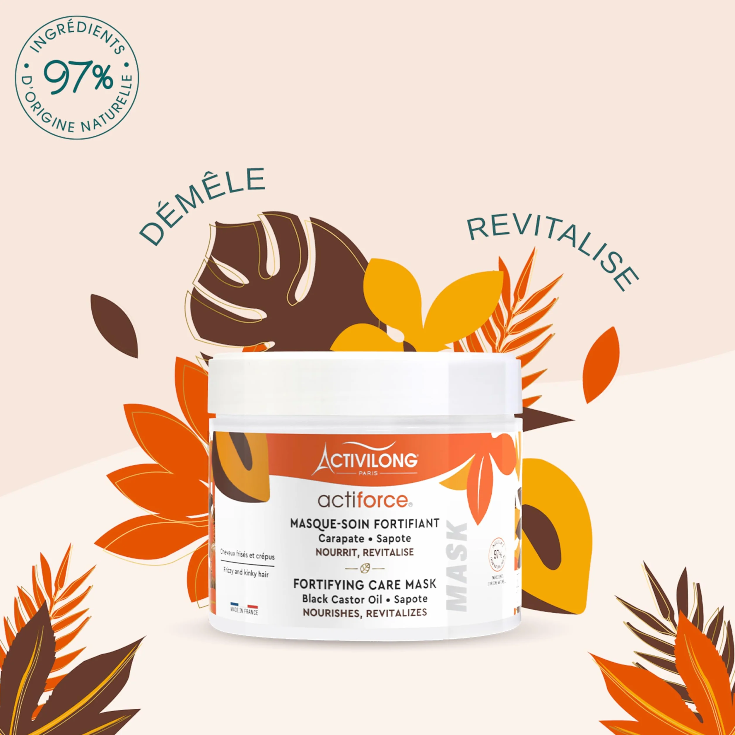 ACTIVILONG Masque-Soin Fortifiant Actiforce Cheveux Frisés Et Crépus 300ml 97% Ingrédients Naturels Made In France