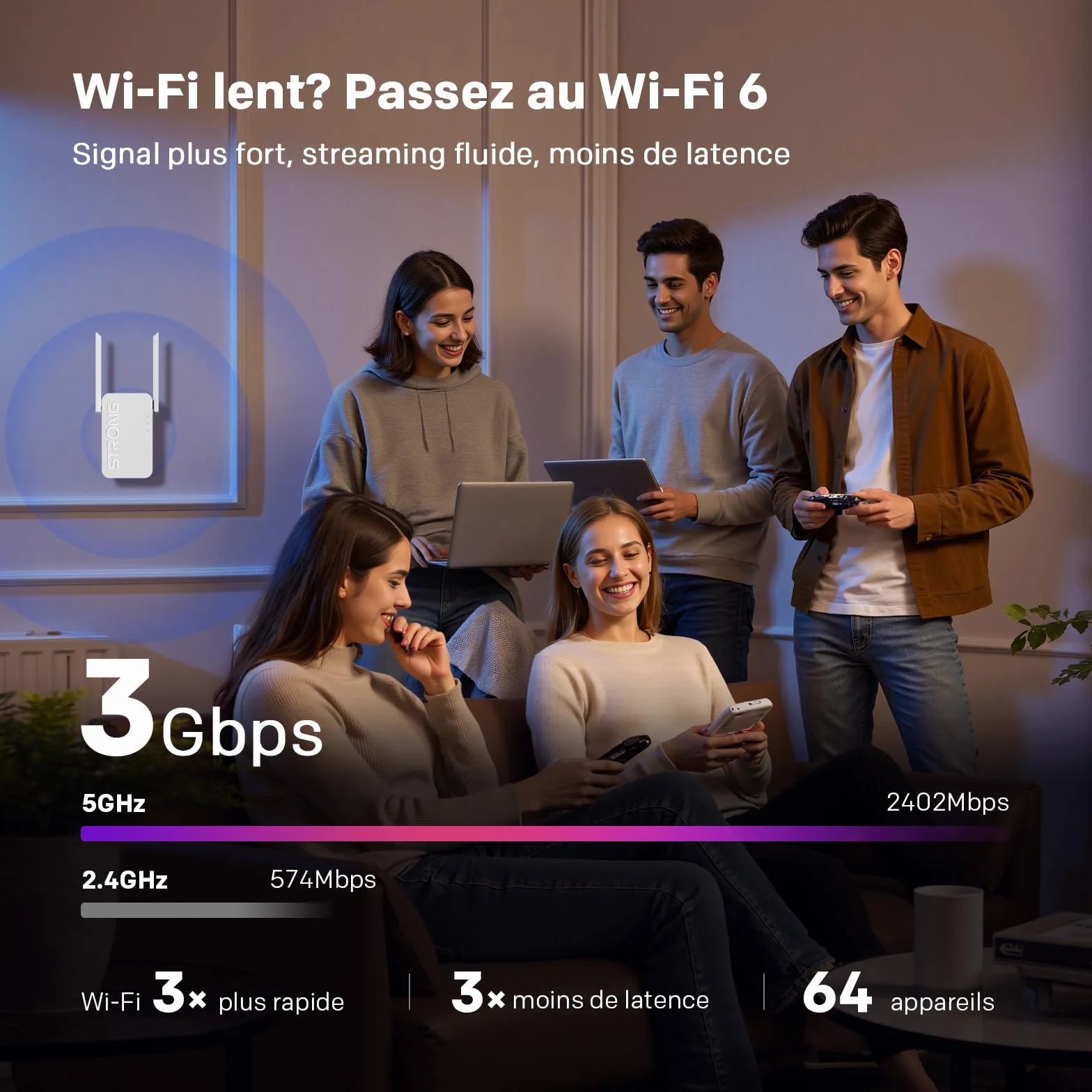 Répéteur WiFi AX3000 WiFi 6 Prise Murale Dual Band Antennes Externes WPS Point d'accès