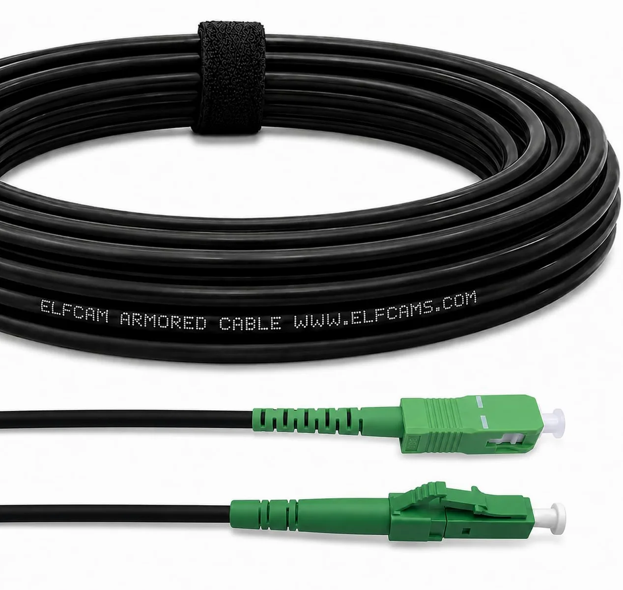 Elfcam® - Câble à Fibre Optique en Acier Blinde SC/APC à LC/APC OS2 Simplex Monomode LSZH, Noir (70M)