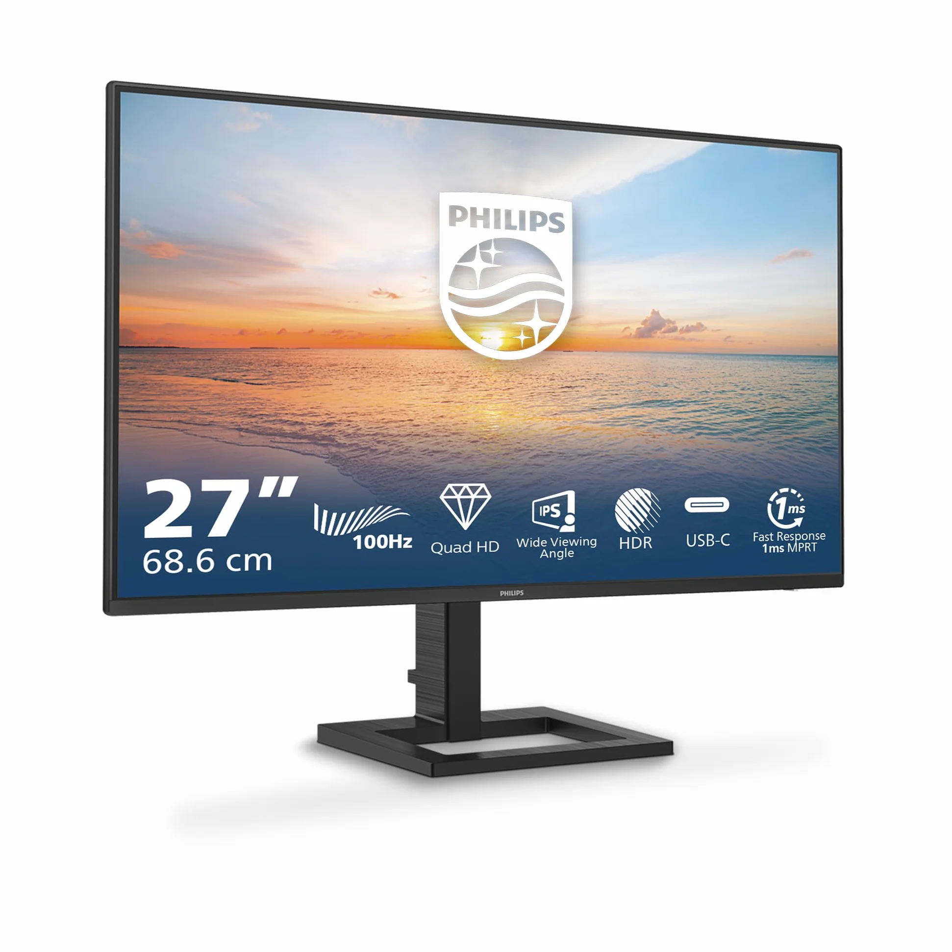 PHILIPS Moniteur 27E1N1600AM 27 Pouce 120Hz IPS Dalle, 4ms GtG, HDR10, Ajustable en Hauteur, Haut-parleurs, USB Hub(2560x1440 HDMI 1x 1.4) Noir