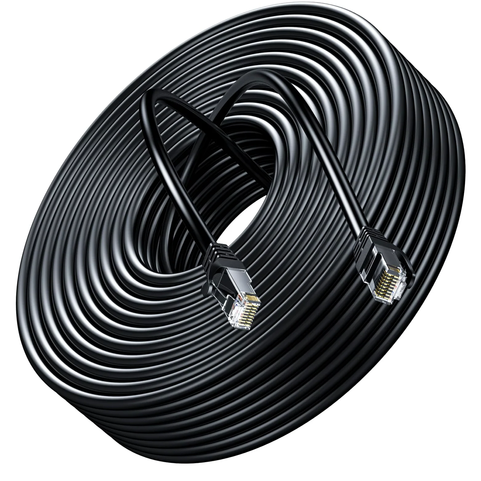 Cable Ethernet 50m Extérieur, Cable RJ45 50 Mètres à l'extérieur Intérieur Imperméable Câble Réseau, Haut Debit Gigabit Cat 6 Cable Internet UTP 24AWG Cable LAN pour Routeur Switch Modem- Noir