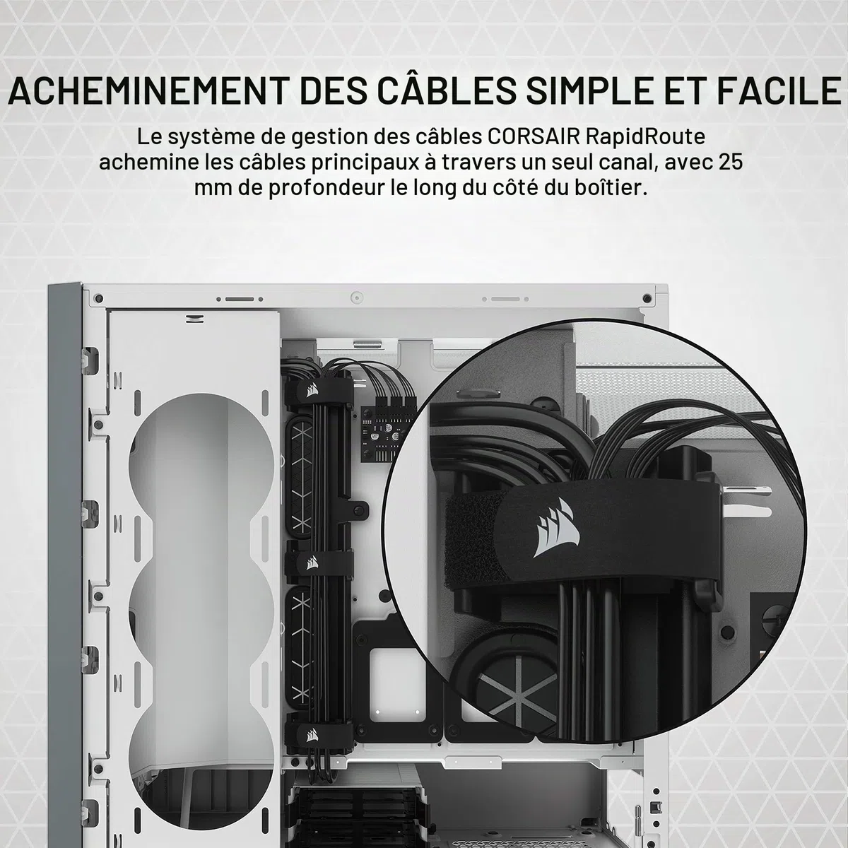 Corsair iCUE 5000X RGB Moyen-Tour Connecté en Verre Trempé Boîtier (Quatre Panneaux en Verre Trempé, Système de Câbles RapidRoute, Trois Ventilateurs RGB de 120 mm Inclus, Éclairage Intelligent) Blanc