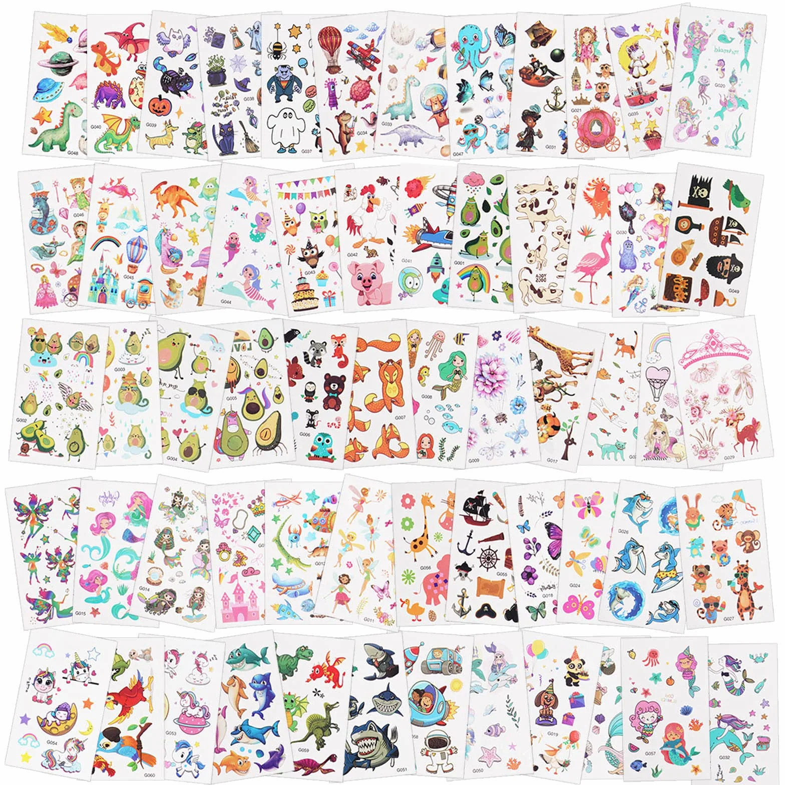 ACWOO Tatouage Temporaire Enfant 60 Feuilles Kit Tatoo Sirène Fée des fleurs Papillon