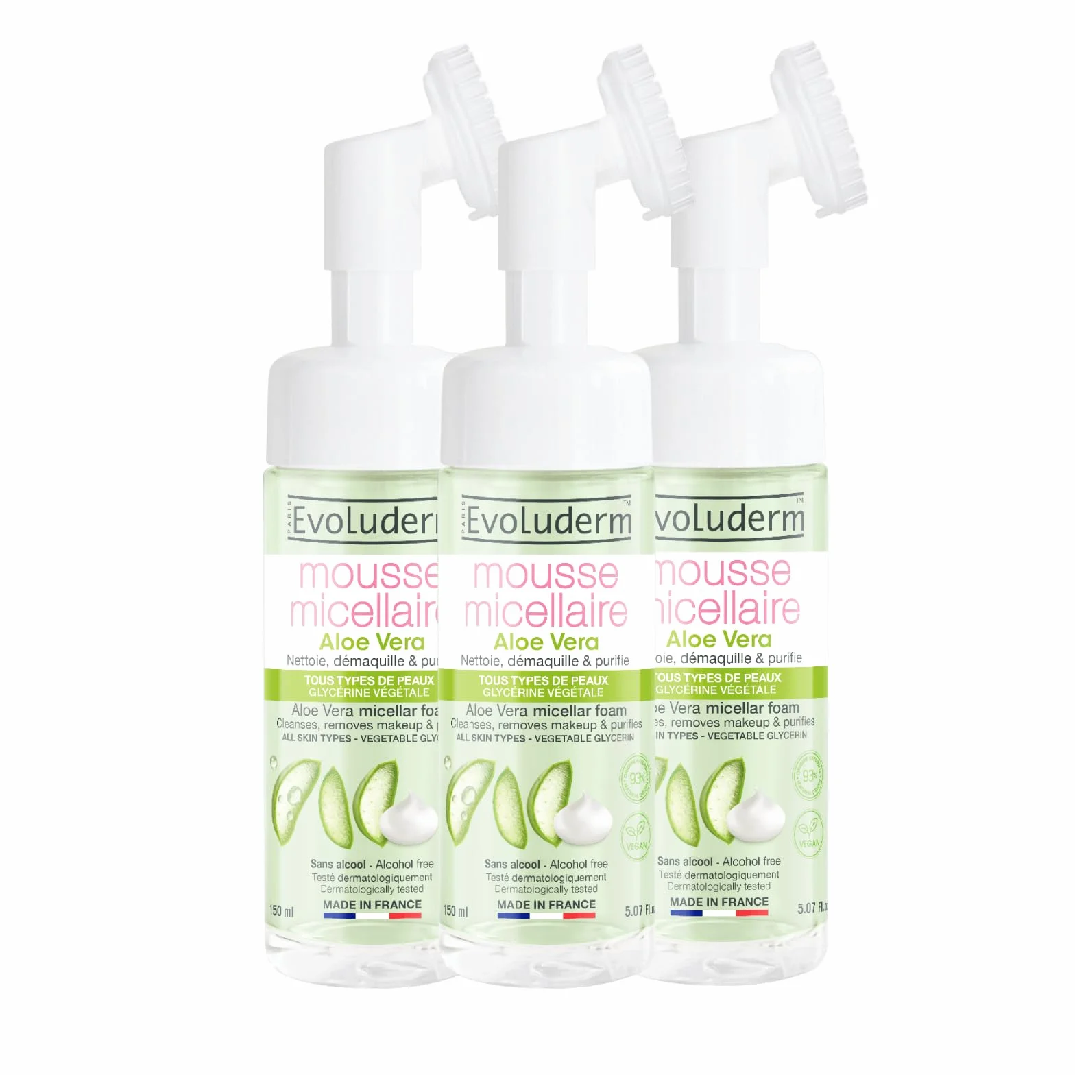 EVOLUDERM Mousse Micellaire Aloe Vera 150ml Lot de 3 Végan