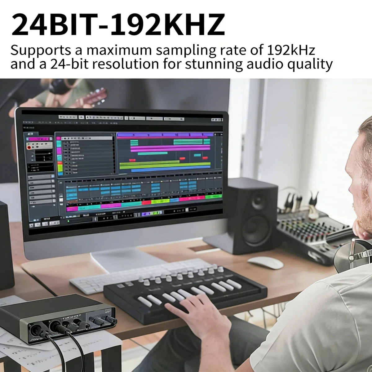Carte son externe USB professionnelle - Adaptateur de microphone - Transparent - 24 bits - 192 kHz - 3,5 mm - Port pour streaming vocal