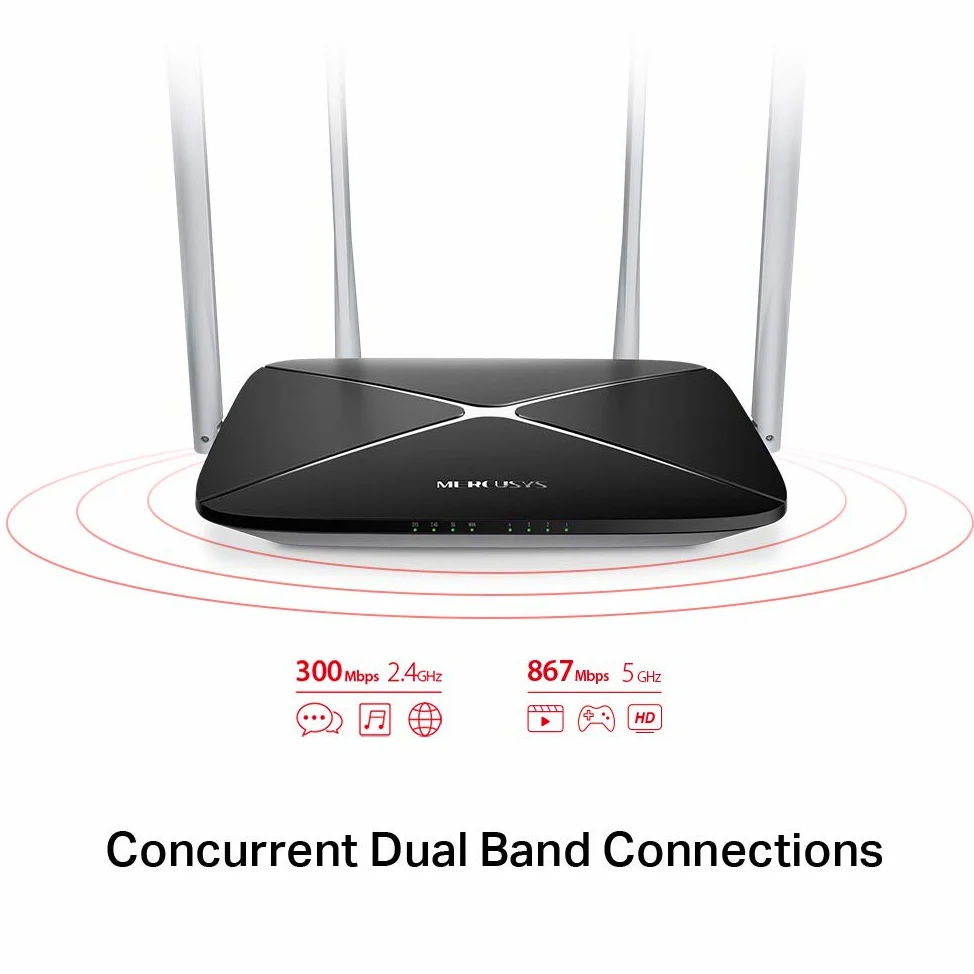 Mercusys Routeur sans Fil Double Bande AC1200, Vitesse Wi-FI jusqu'à 867 Mbps / 5 GHz + 300 Mbps / 2,4 GHz, Compatible avec IPTV et IPv6, Installation Facile, AC12