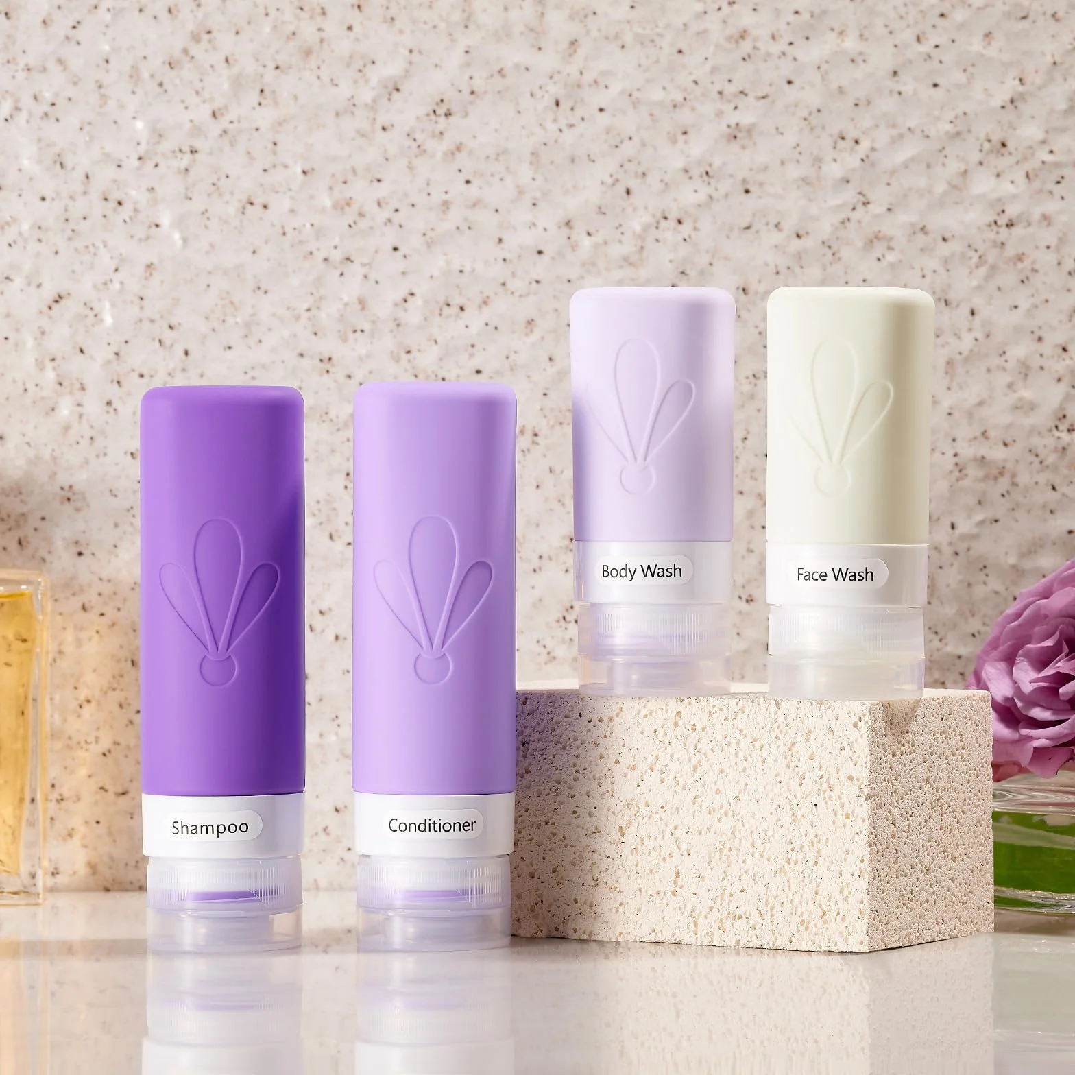 INSFIT Flacon Voyage 17 Pièces en Silicone, Contenant Réutilisable 90ml 60ml, Kit Avion Sans BPA, Trousse de Toilette pour Shampooing