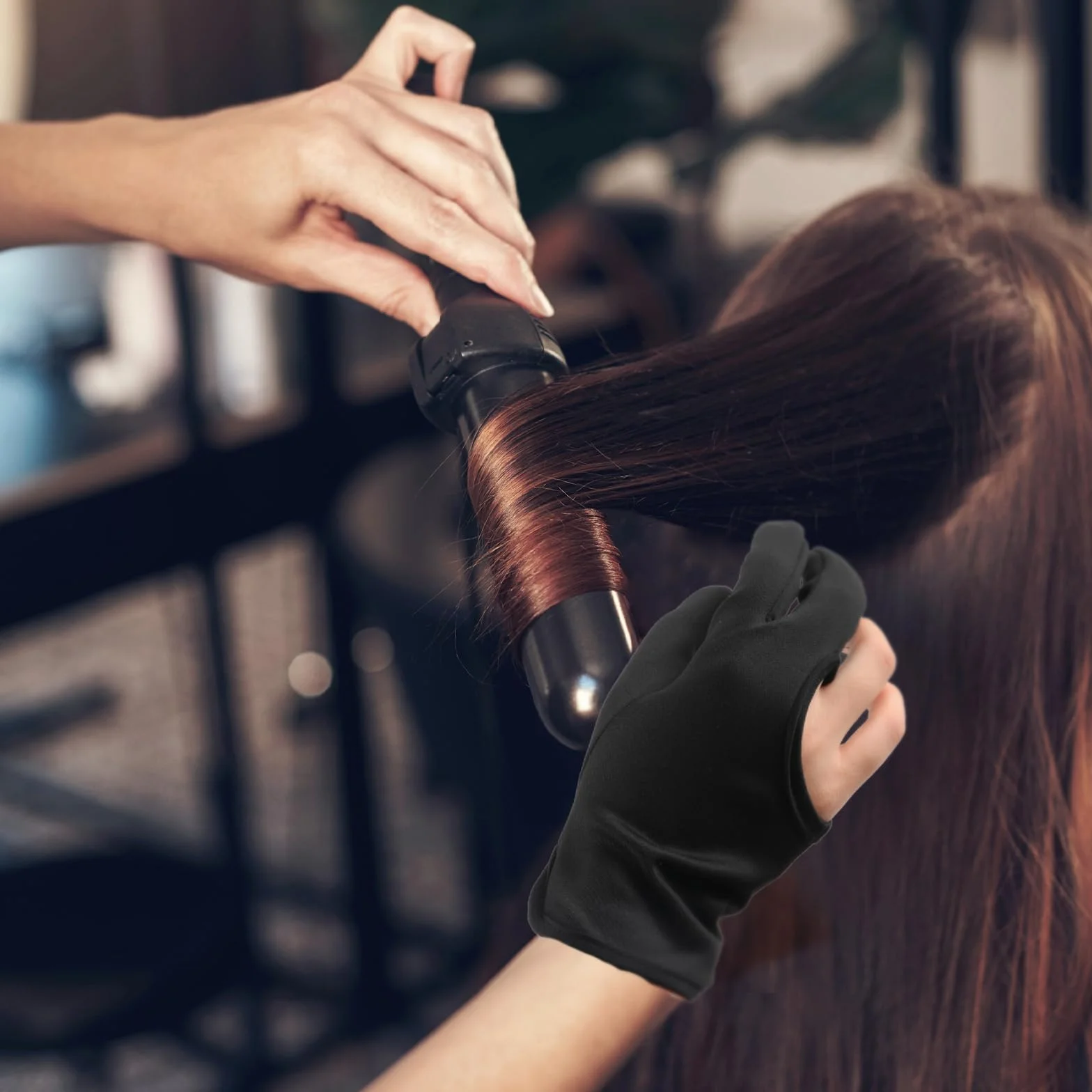 Lot de 2 gants résistants à la chaleur pour coiffer les cheveux - Blocage à trois doigts - Accessoires de fer à friser et lisser