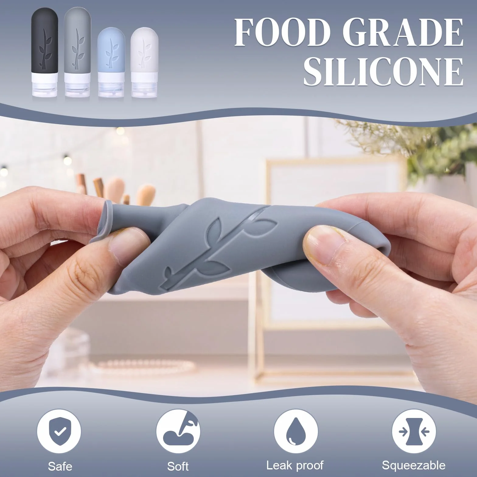 Flacons Voyage Silicone 16 Pièces Kit Récipients Shampoing Lotion Cosmétiques Avion Cabine Noir