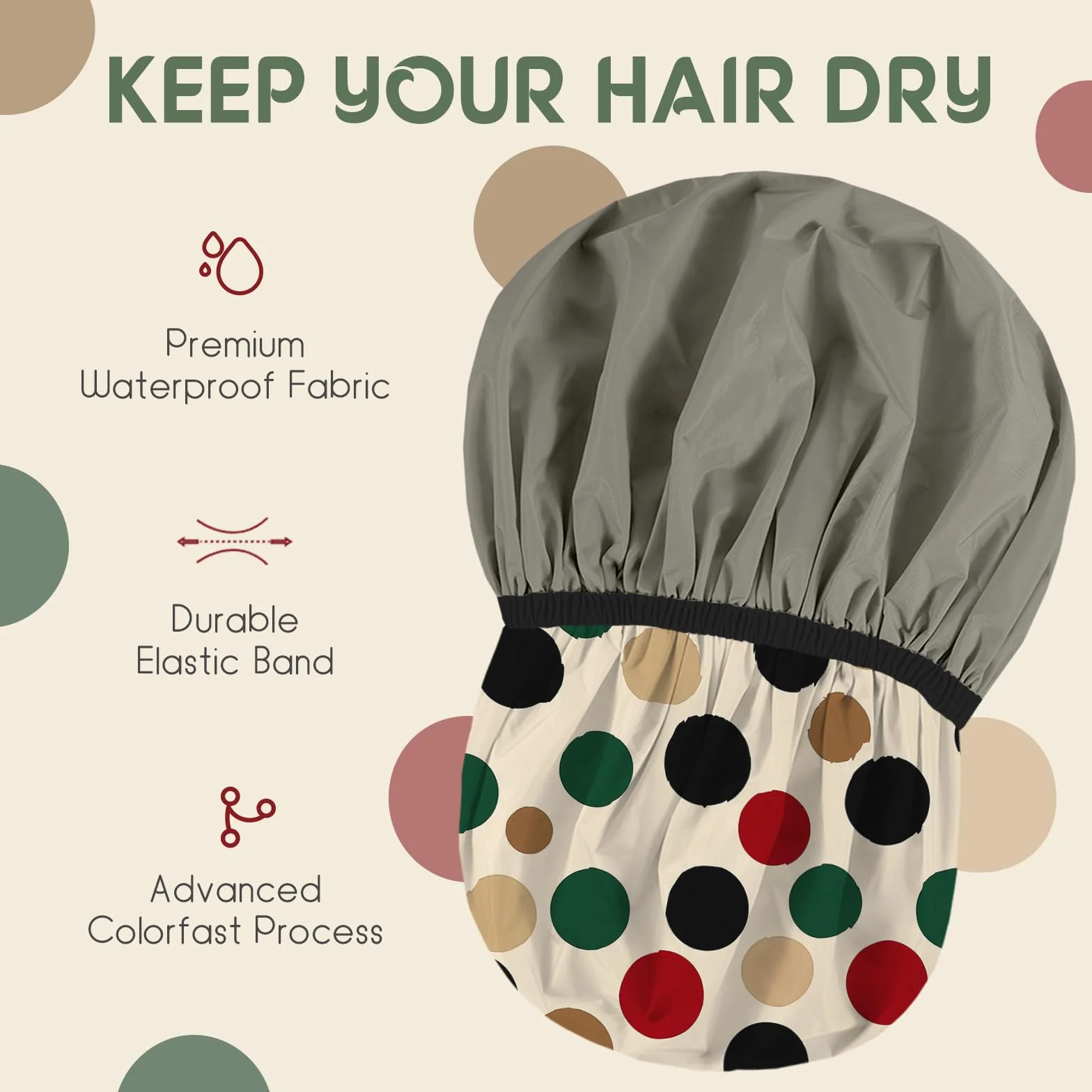 Bonnet de douche réutilisable imperméable double couche à pois pour femme tresses cheveux longs