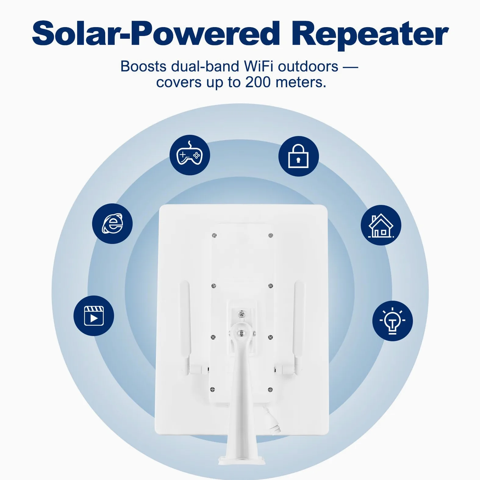 Répéteur WiFi solaire extérieur, amplificateur WiFi 300 Mbit/s 2,4 GHz avec batterie solaire, portée WiFi jusqu'à 100 m, mode point d'accès, compatible avec tous les appareils Wi-Fi 2,4 GHz