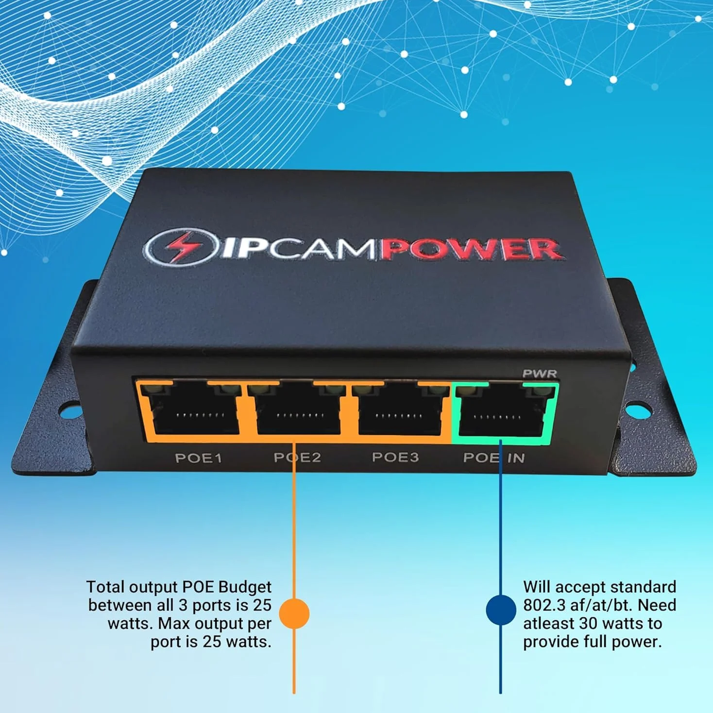 Commutateur 3 ports et câble réseau Cat5 Cat6 Midspan Répéteur de portée pour caméras IP Gigabit 10/100/1000