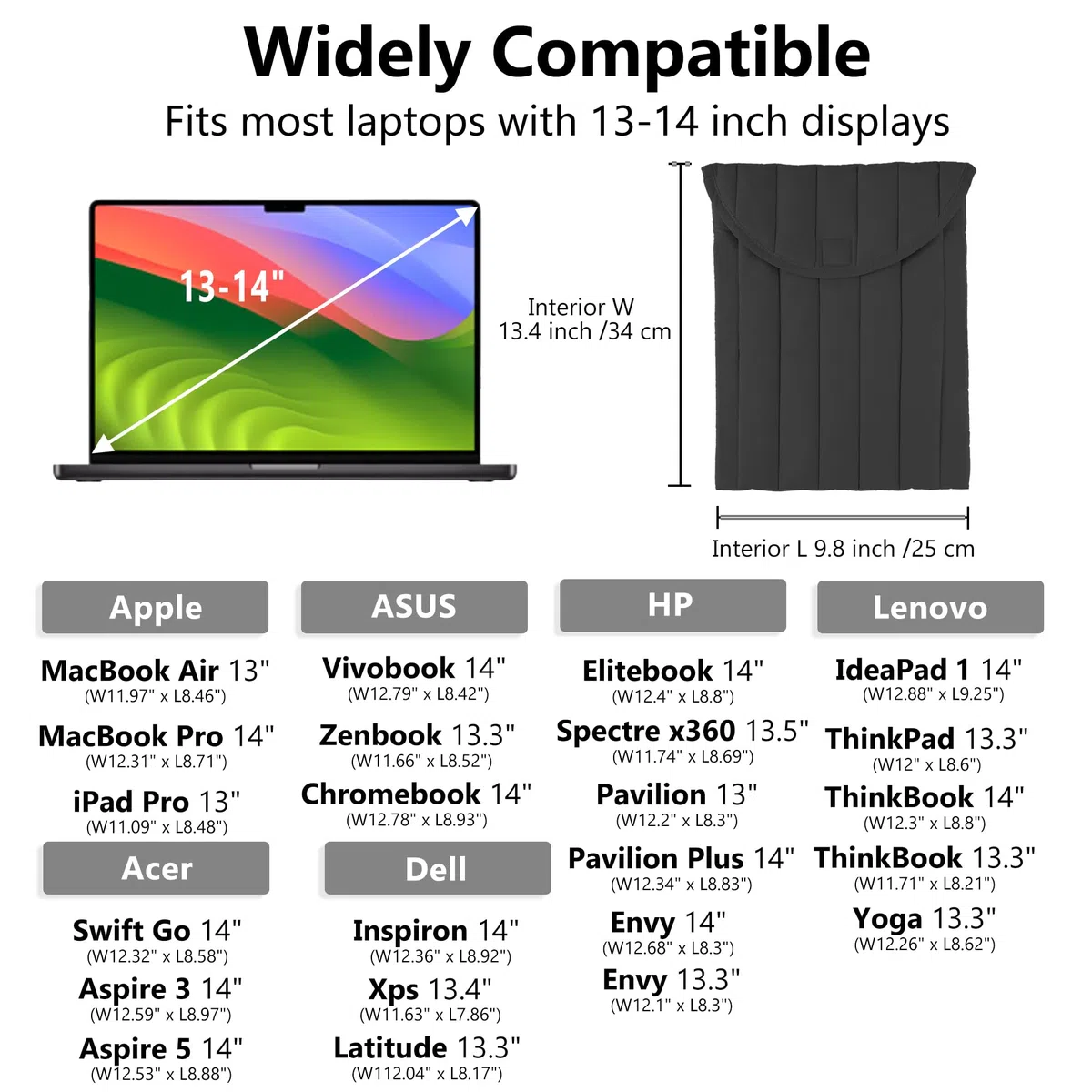 Puffy – Housse pour ordinateur portable 13-14 pouces, étui de protection pour homme et femme, joli sac compatible avec ordinateurs portables de 13 et 14", MacBook Air M2, Asus/Dell Xps dans la housse