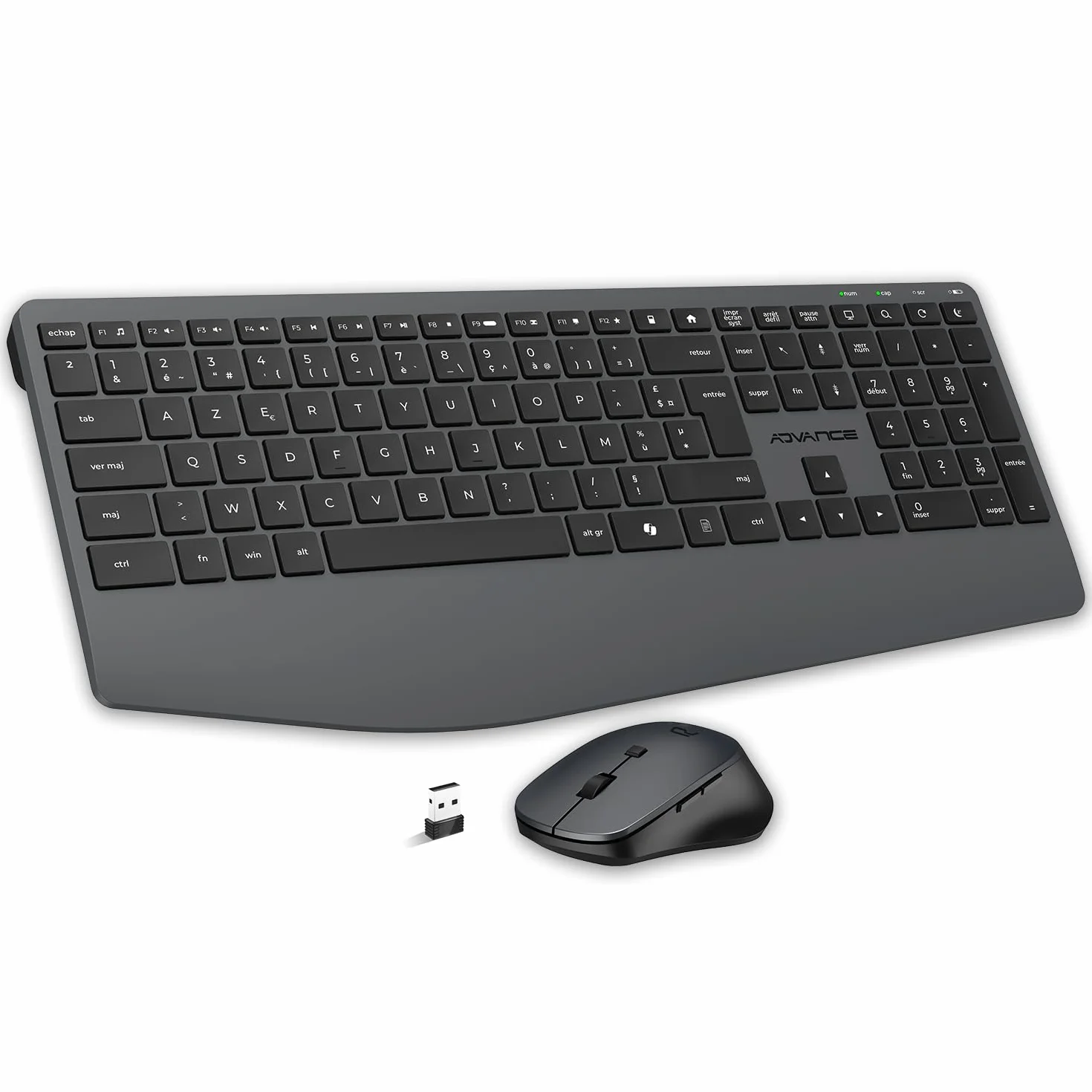 Ensemble Clavier Souris sans Fil Silencieux AD ADVANCE X-Type, AZERTY, 1600 DPI, 112 Touches, Noir