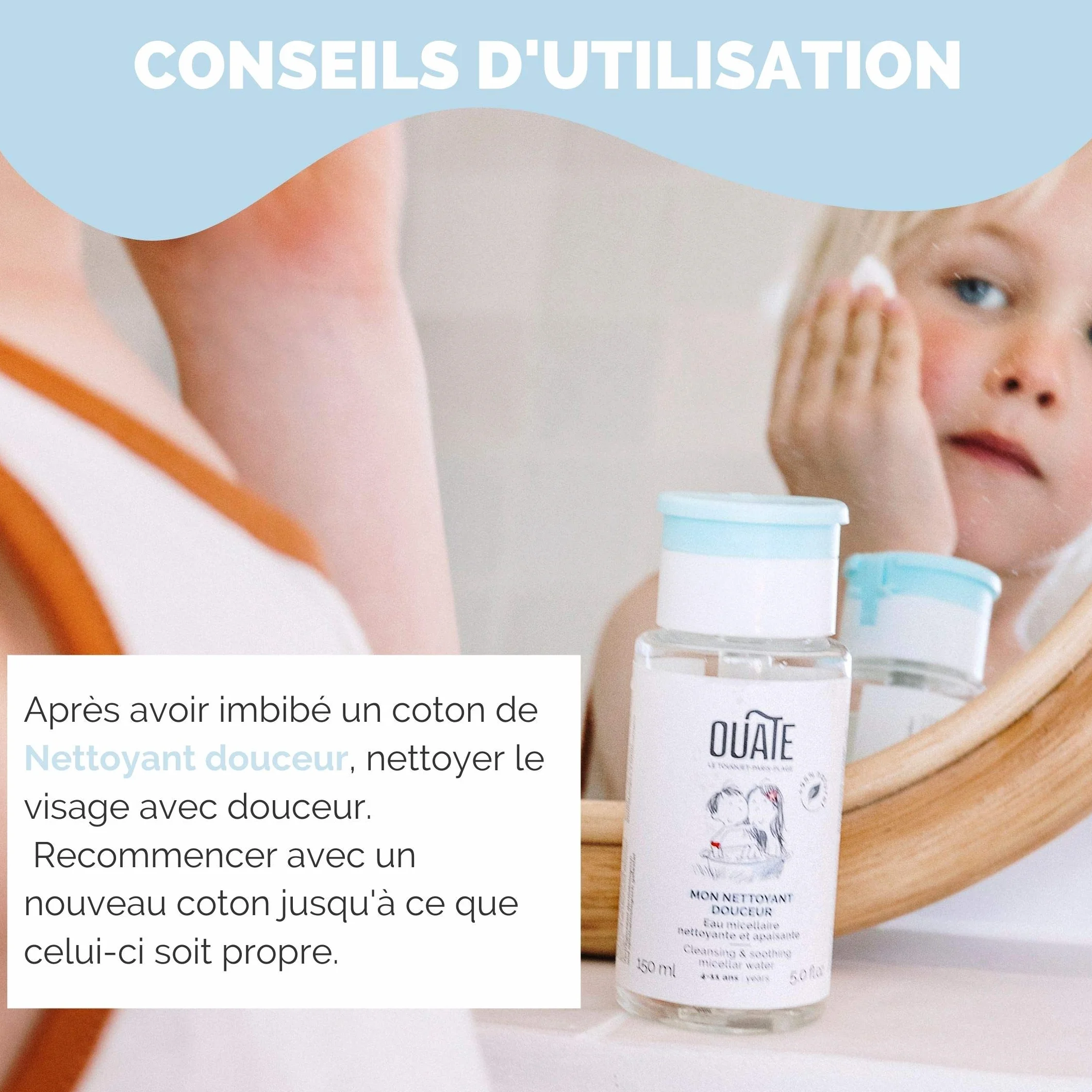 OUATE Eau Micellaire Nettoyante Apaisante Enfant Visage 4-11 Ans 150 ml Vegan Made in France