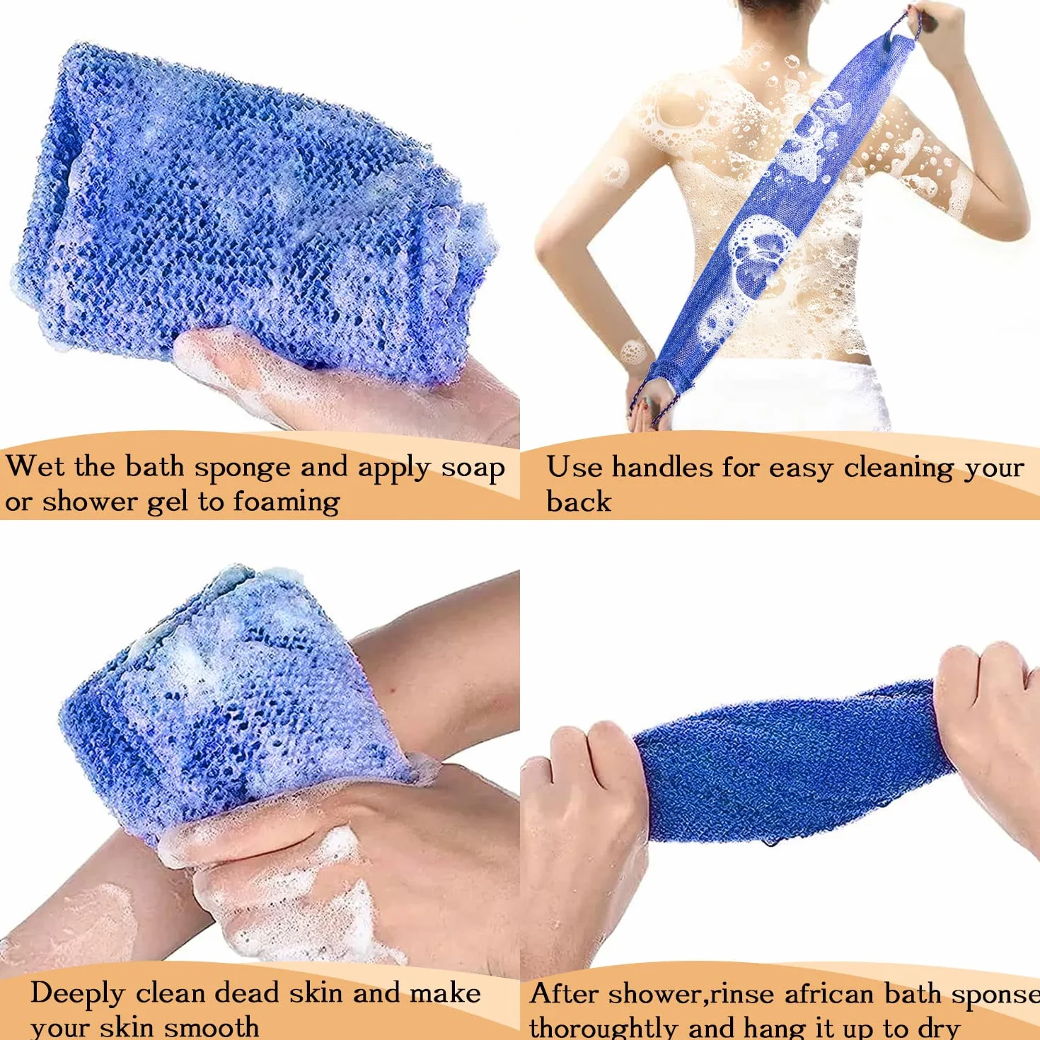 Pinkiou 3 Pièces Eponge Exfoliante Africaine Gratte Dos Douche Brosse Exfoliante Douce et Rugueuse