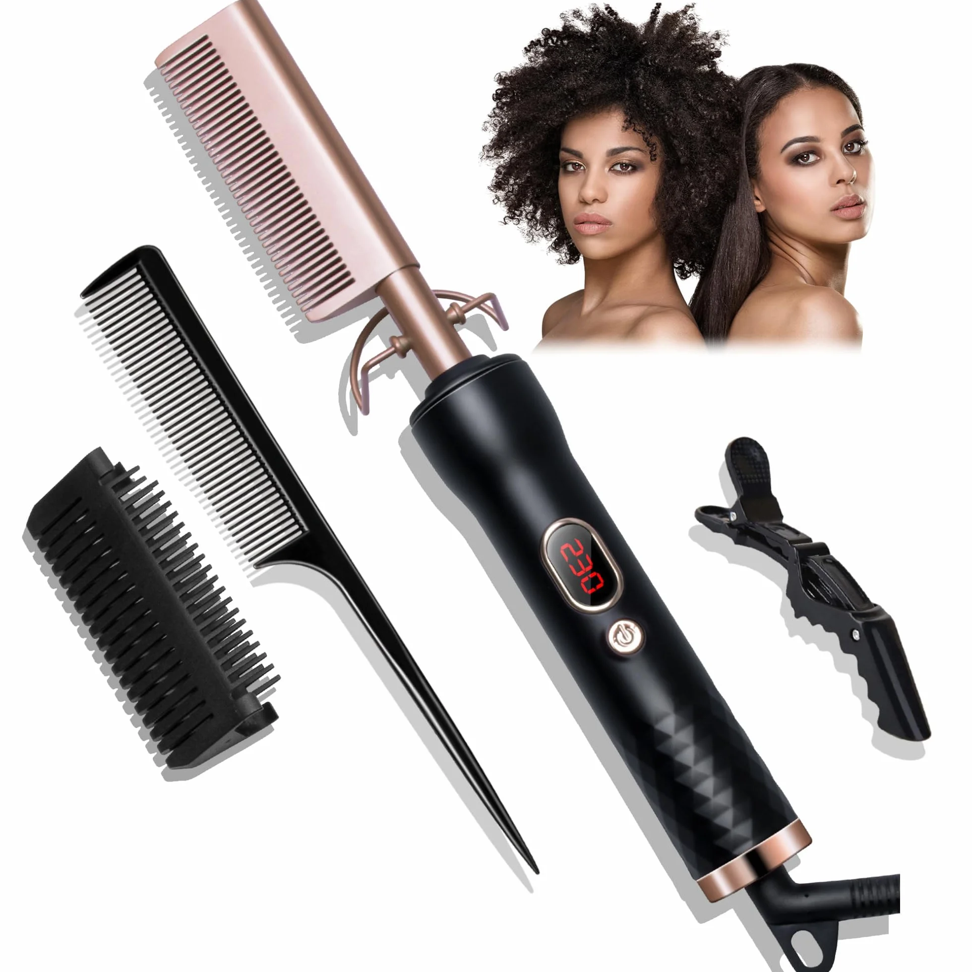 Peigne Chauffant Cheveux Afro Lisseur Hot Comb Écran LCD 120-230℃ Céramique Arrêt Automatique
