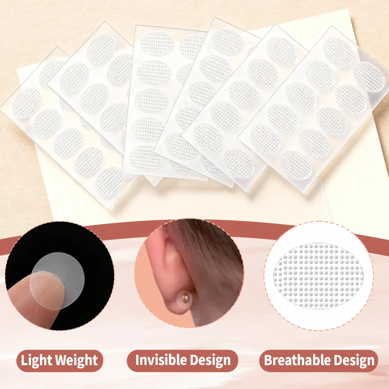 Patchs de Support pour Lobes d'Oreilles Transparents Autocollants 500 Pièces Protection Piercing