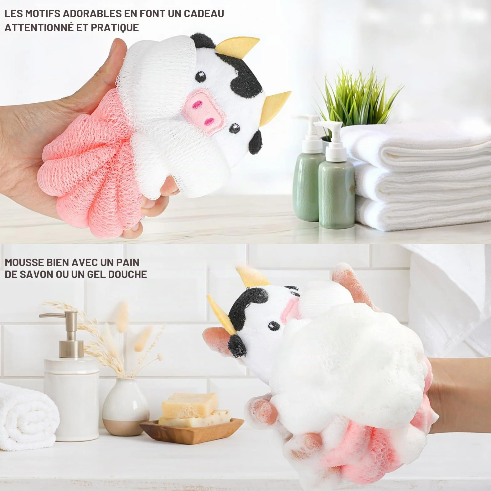 PHOGARY Lot de 3 Fleur de Douche Lavable pour Enfants, Éponges Luffa en Forme d'Animal