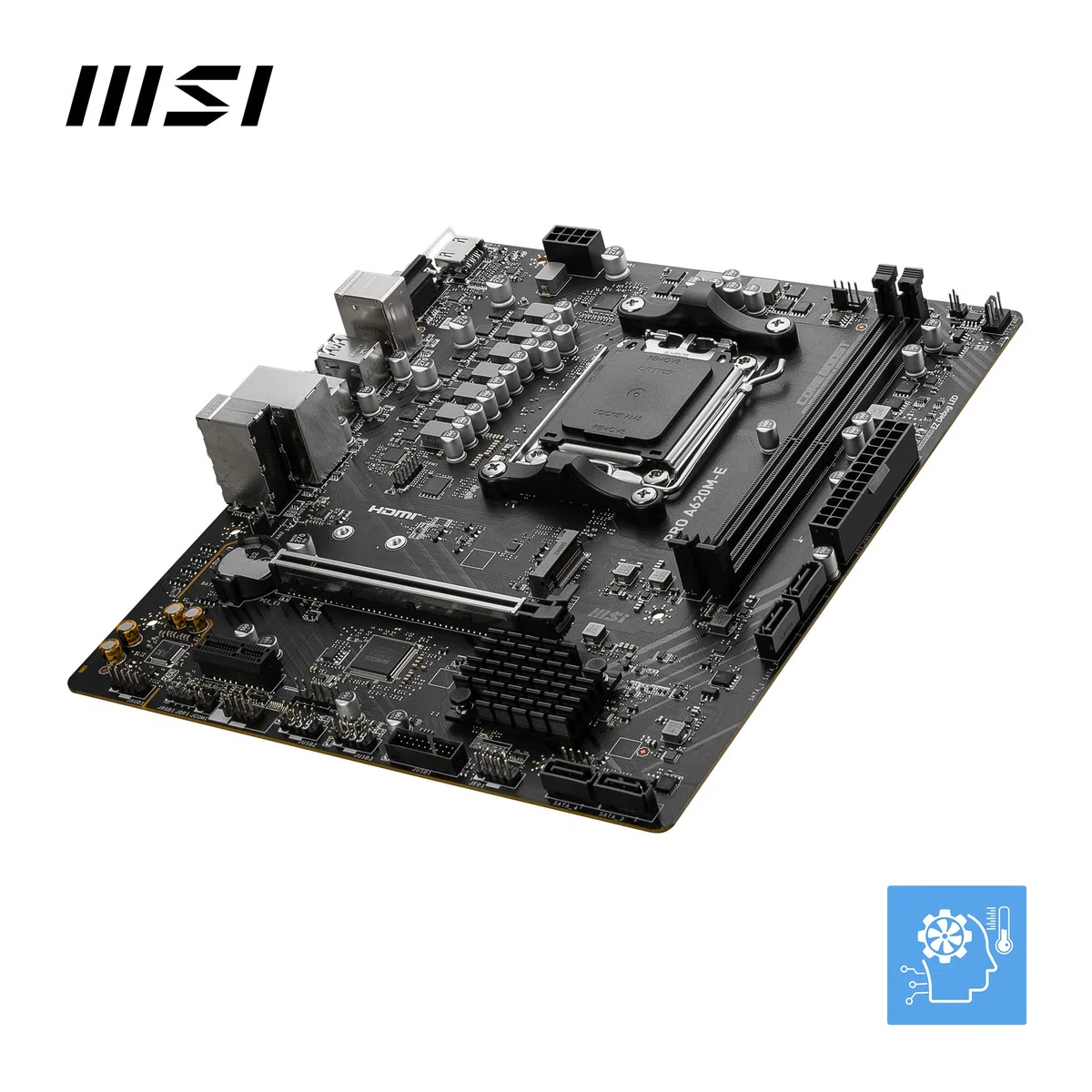 MSI Pro A620M-E Carte Mère Micro-ATX, pour Processeurs AMD Ryzen Série 7000, AM5 - DDR5 Memory Boost 6400+MHz/OC, 1 x PCIe 4.0 x16, 1 x M.2 Gen4