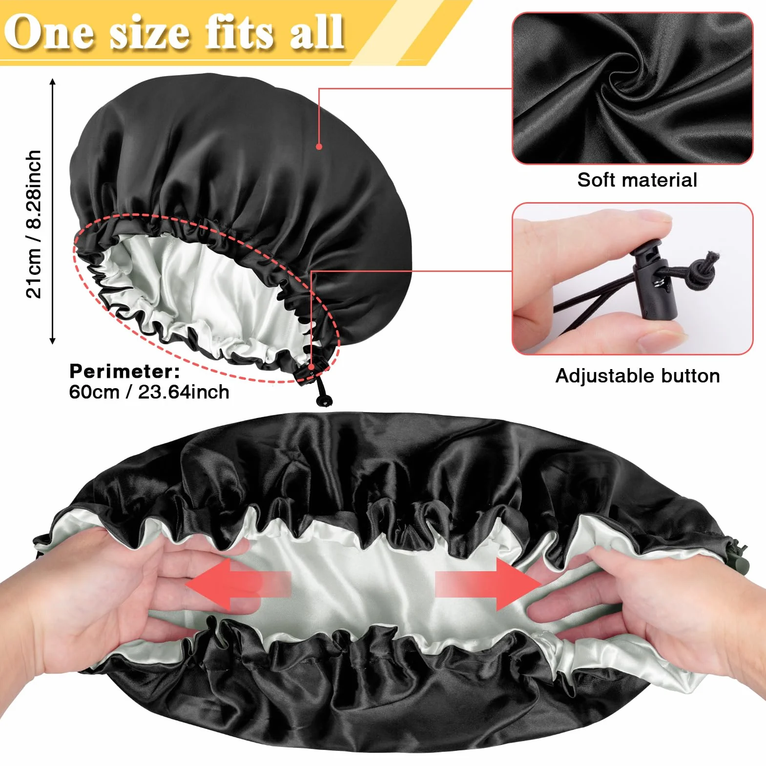 Lot de 2 bonnets de nuit en satin double couche pour cheveux bouclés