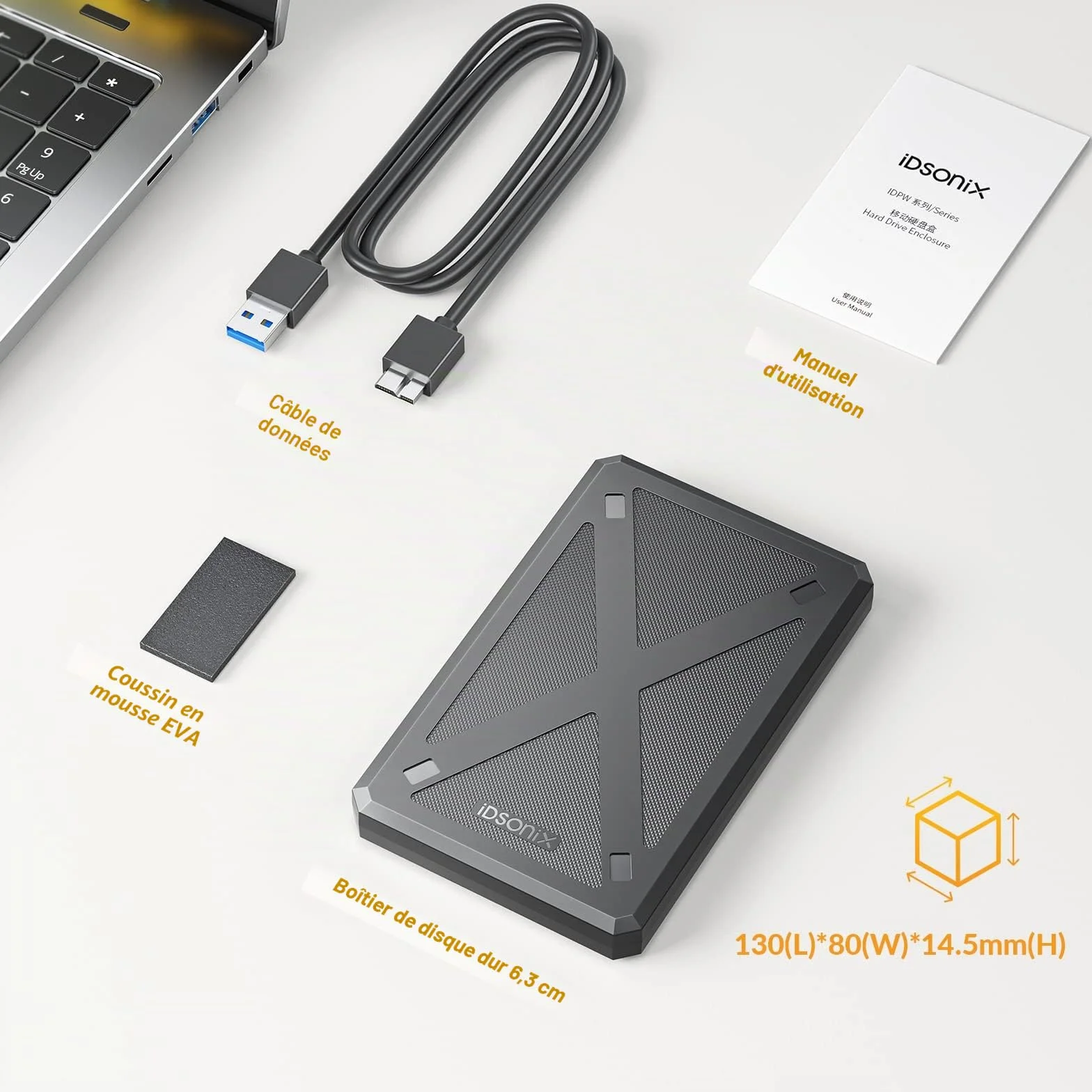 iDsonix Boîtier de Disque Dur 2,5 Pouces USB 3.0 SATA III Externe sans Outil pour SSD HDD 7mm/9.5mm Noir