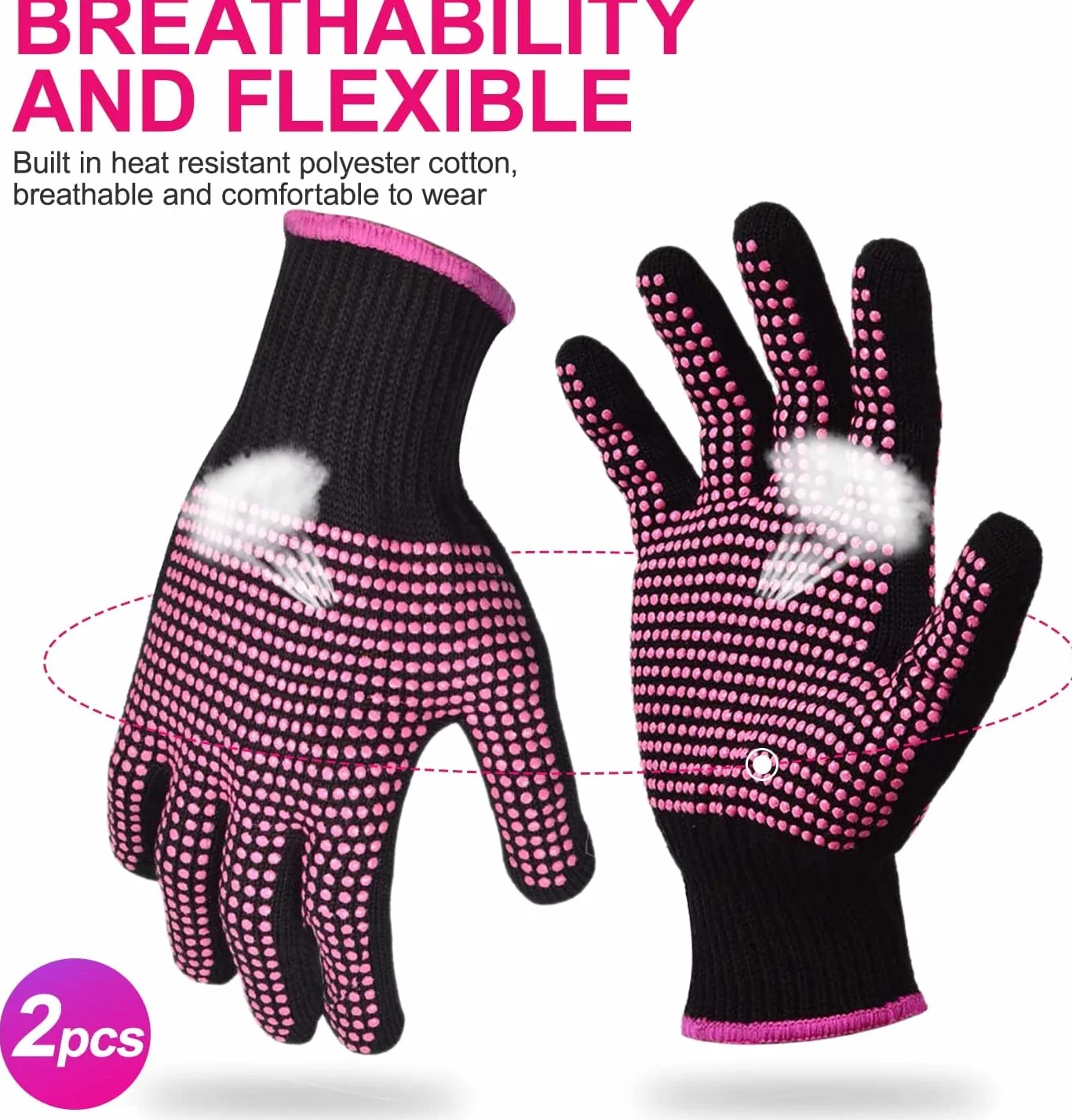 Sopito 2 Pièces Mitaines de Gants Résistants à la Chaleur pour Fer à Friser, Rose