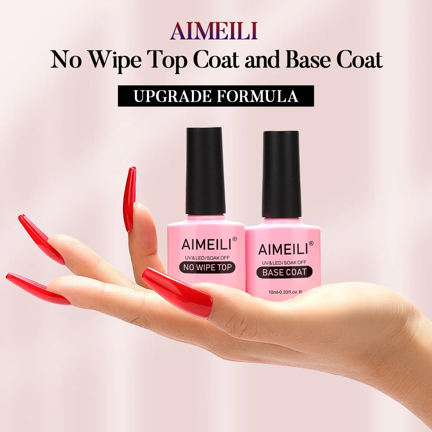 AIMEILI No Wipe Top Coat et Base Coat Semi Permanent Vernis à Ongles Gel UV LED Soak Off Ultra Brillant 2x10ml