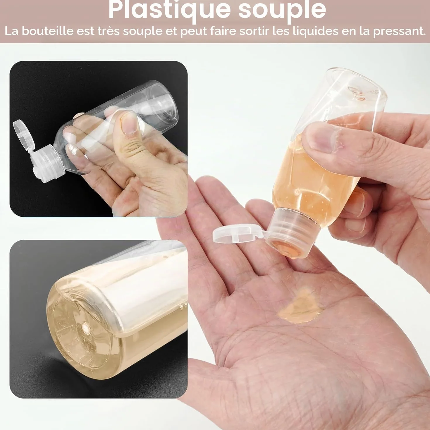 Kit Flacon Voyage Avion 15 Pièces 50ml Plastique Transparent Réutilisable avec Étiquettes
