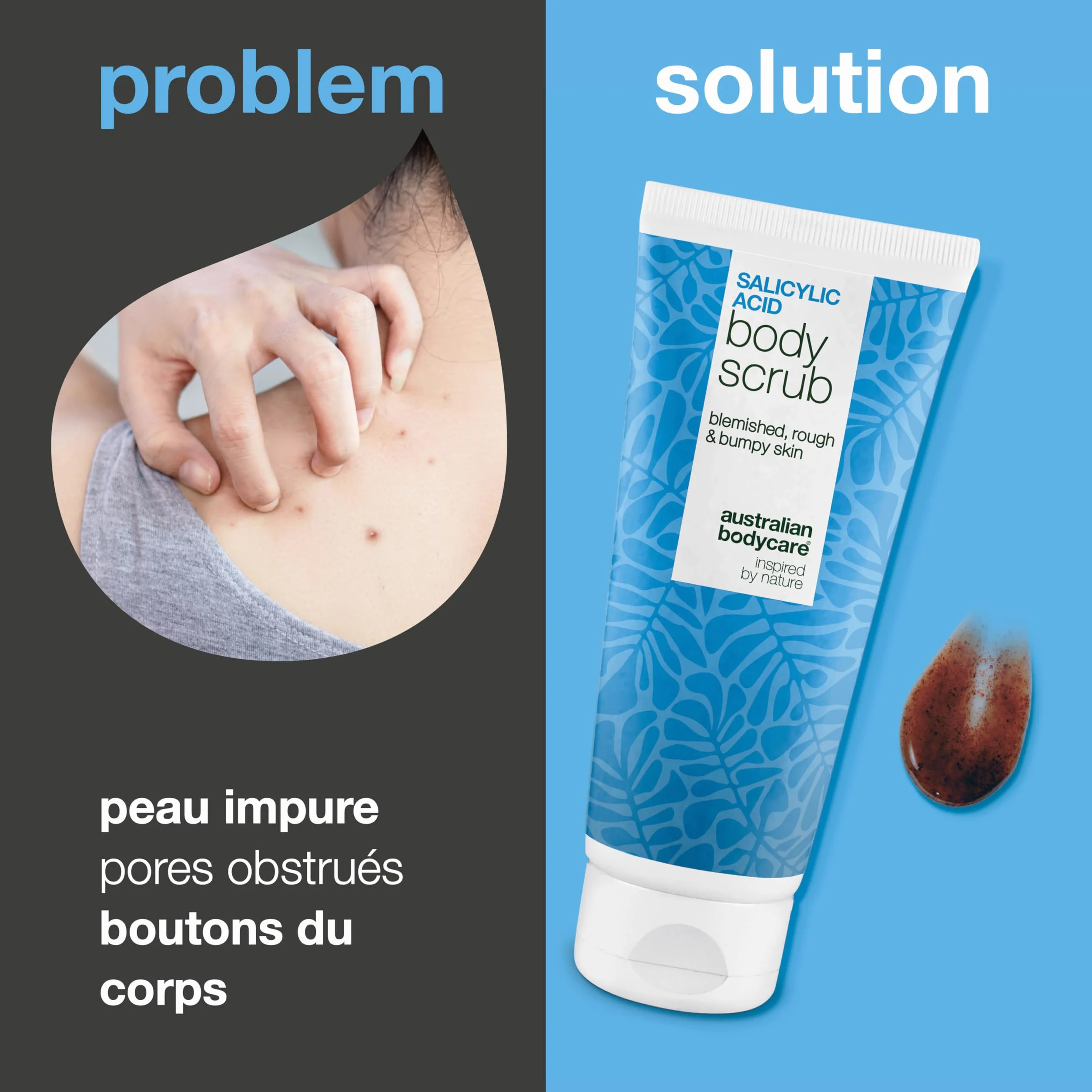 Gommage corps acide salicylique BHA AHA peeling anti-imperfections pores dilatés
