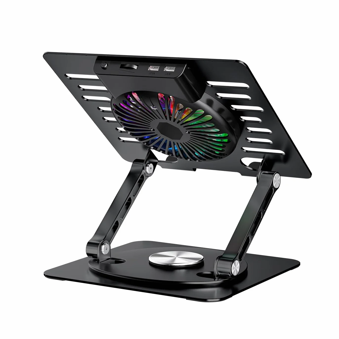 Support portable avec ventilateur silencieux RGB 11 cm pour ordinateur portable, base réglable hauteur rotation 360°