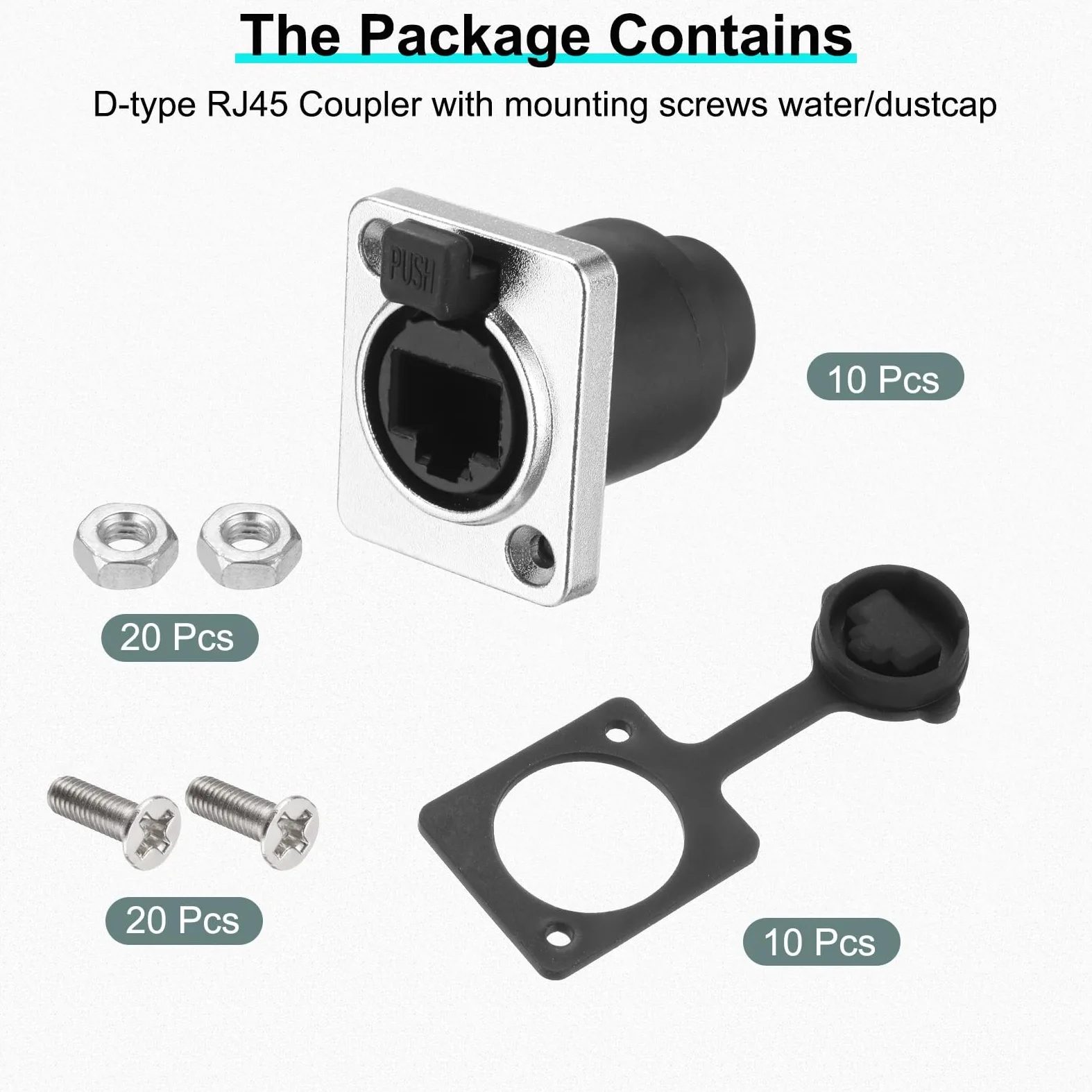 QUARKZMAN D Type RJ45 Coupler, Connecteur Panel Mount IP65 Étanche RJ45 Socket Femelle Vers Femelle LAN Network Bulkhead Pass Through Socket Pour CAT6/CAT5E/CAT5, Pack De 10