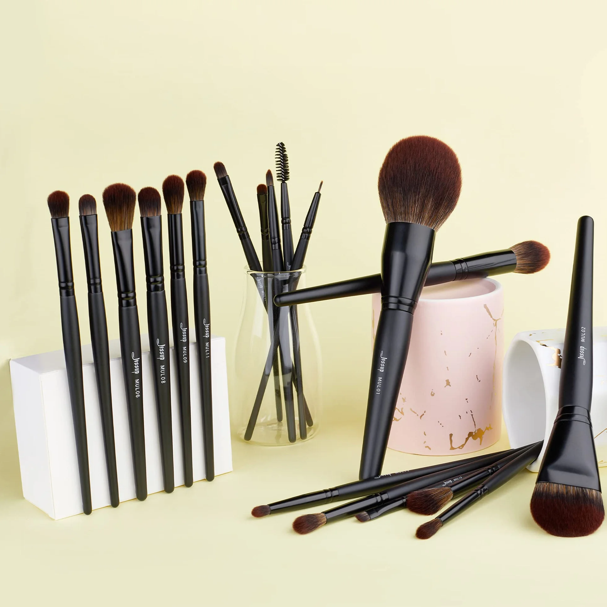 Jessup Pinceaux maquillage Set T271 Noir Fond de teint poudre Ombre à paupières Eyeliner