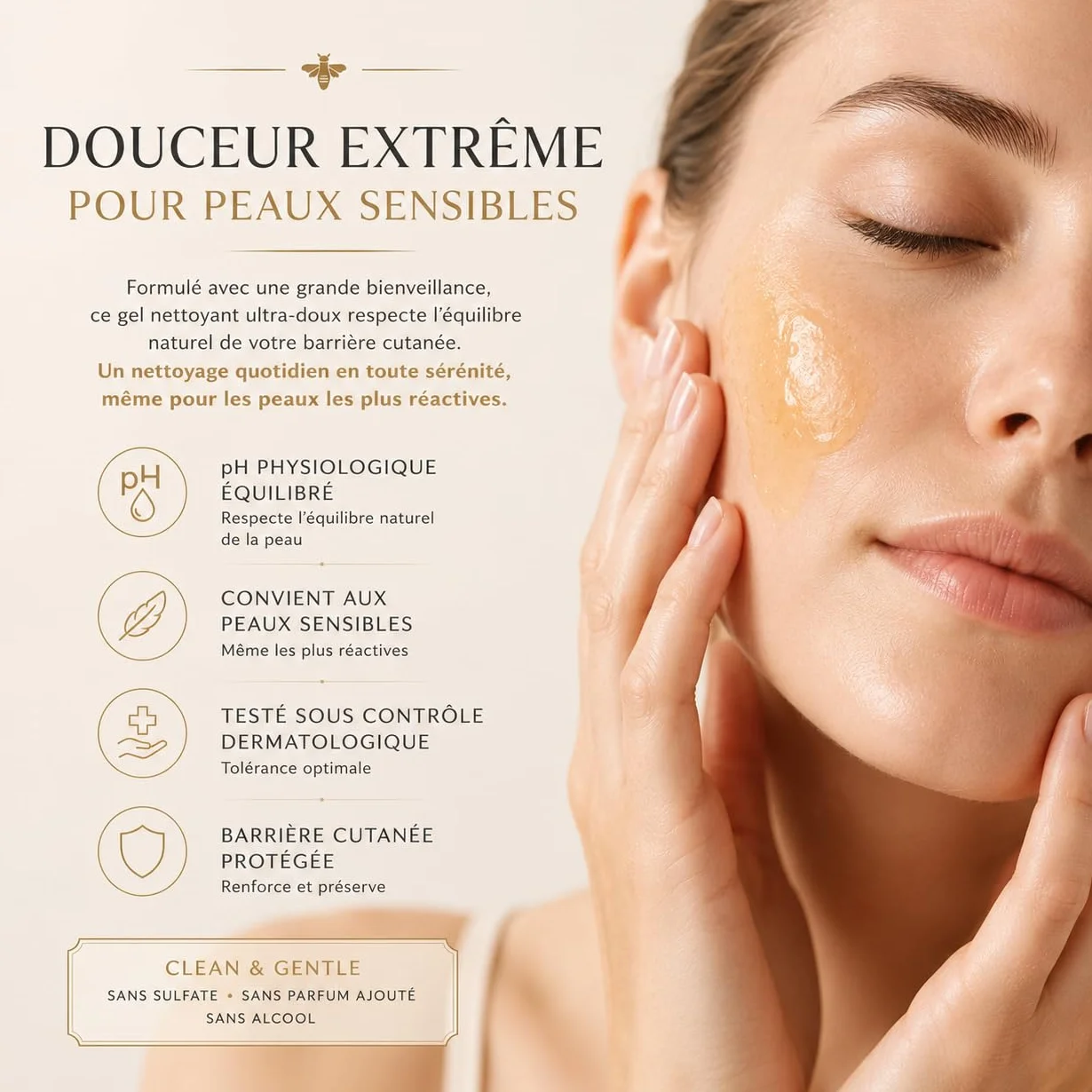 Lait Démaquillant Visage au Miel 100ml Gel Nettoyant 2-en-1 Peaux Sensibles Fabriqué en France