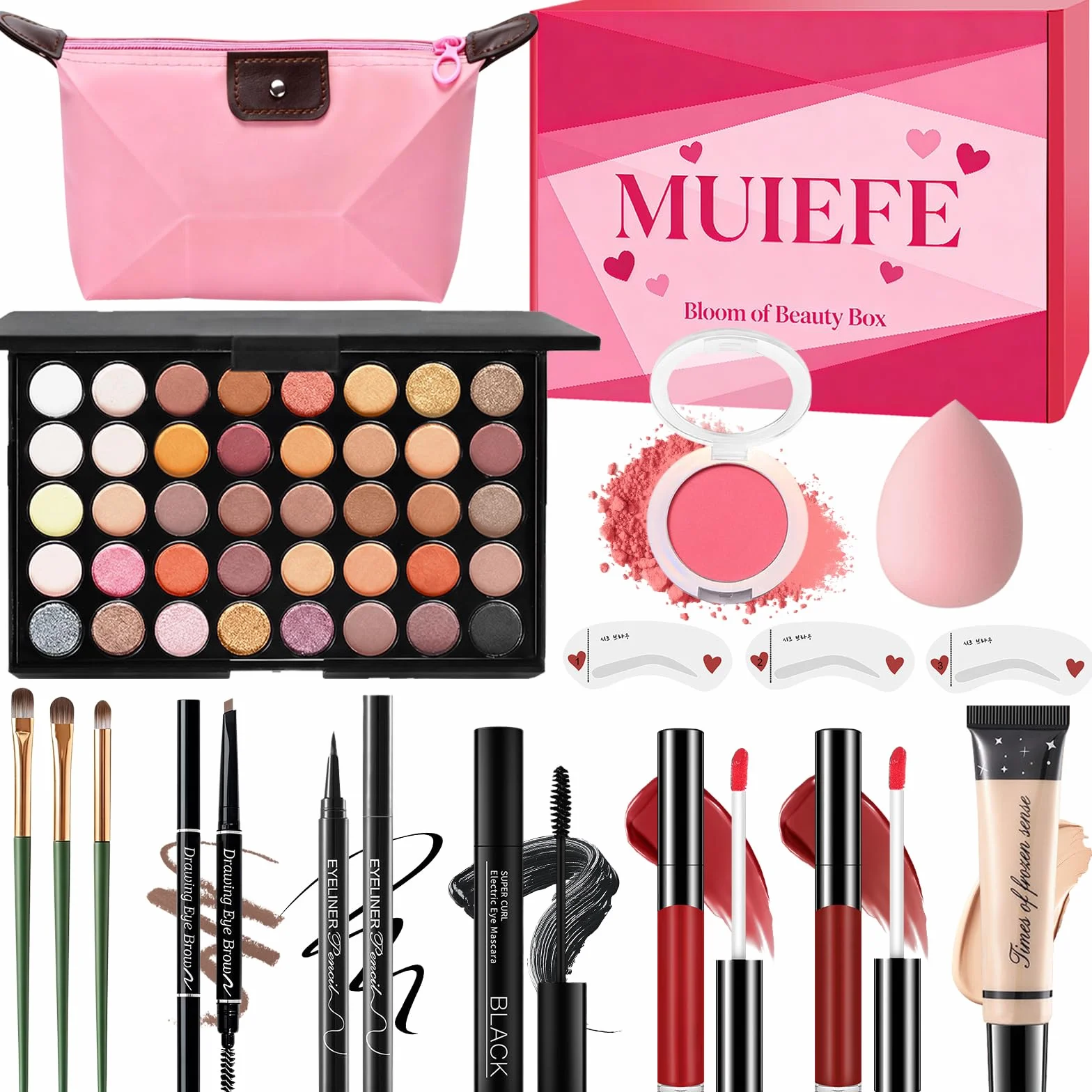 Coffret Maquillage Femme Kit Maquillage Portable avec Palette Yeux Fond de Teint Mascara