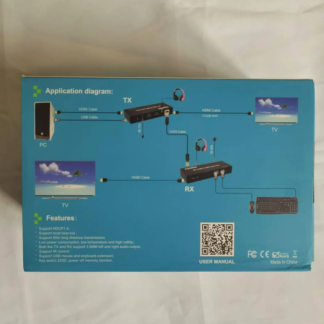 Extender KVM HDMI 4K 30Hz sur câble Rj45 Cat5e/6 jusqu'à 60M/120M Extender HDMI USB avec Loop-out pour PC NVR Souris Clavier (60M KVM)