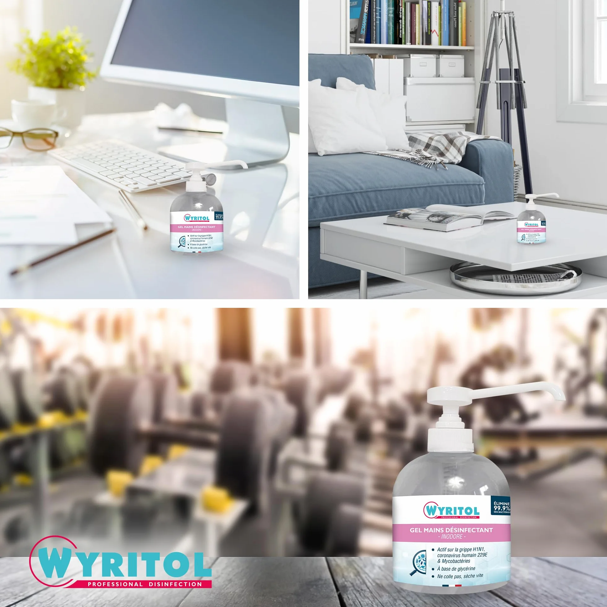 WYRITOL Gel Hydroalcoolique Inodore Désinfectant Mains Sans Rinçage Peaux Sensibles Glycérine 300 ml