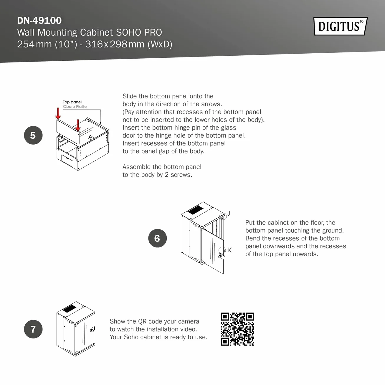 DIGITUS Armoire réseau 10 Pouces 6 UH Montage Mural hxlxp 324x316x298mm capacité de Charge 30kg Profondeur utile 254mm IP20 série Soho Pro Gris