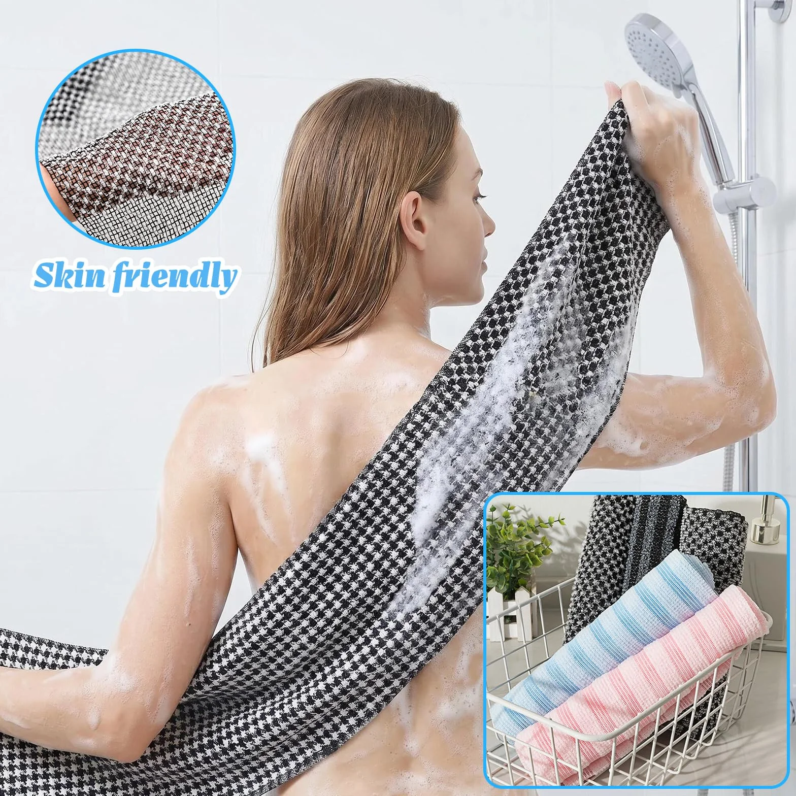 Serviette Exfoliante Douche 25×100 cm Japonaise pour Corps Dos Bras Jambes