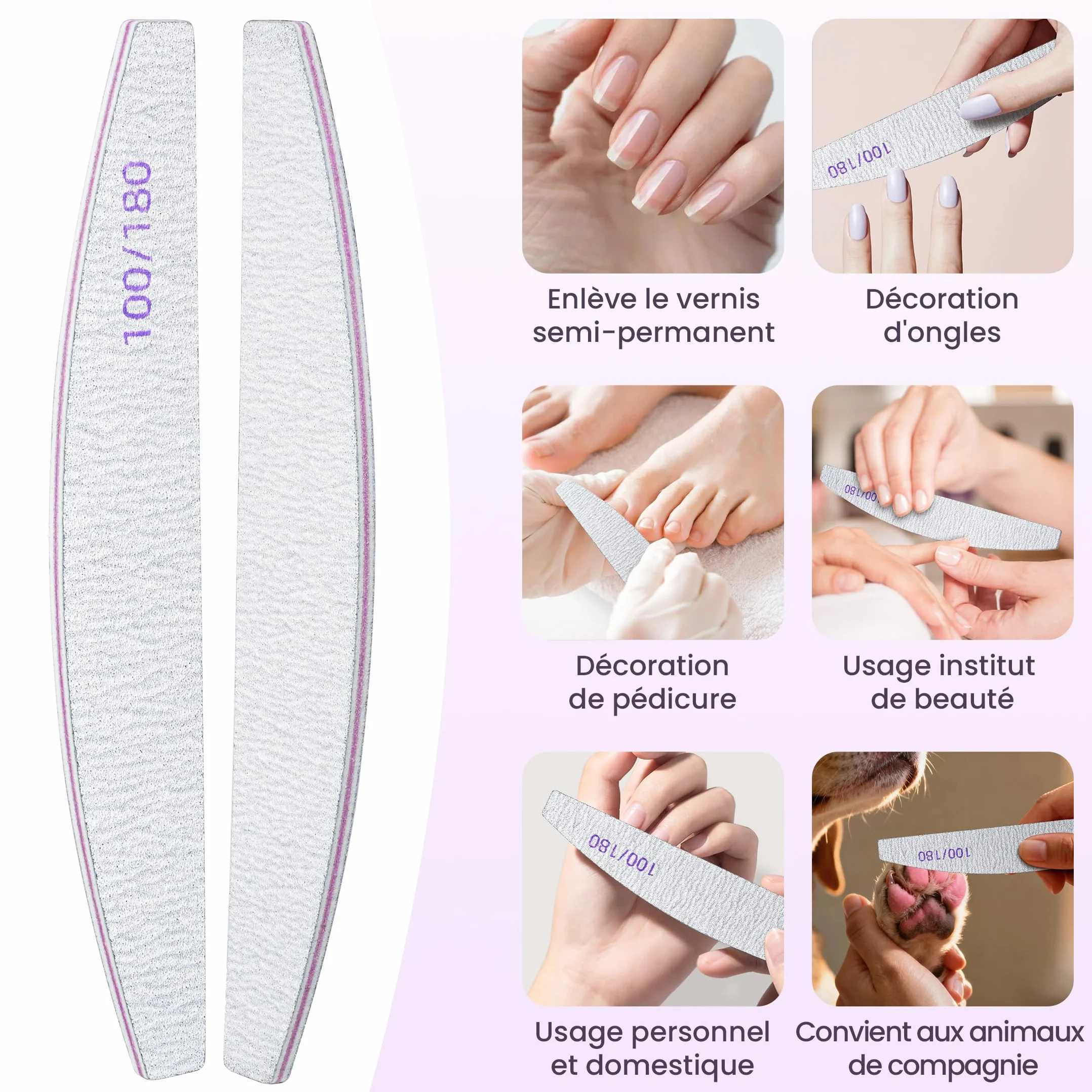 Lot de 20 Limes à Ongles 100 180 Grain, Lime Double Face pour Ongles en Gel et Acrylique, Kit de Lima Ongle Réutilisable