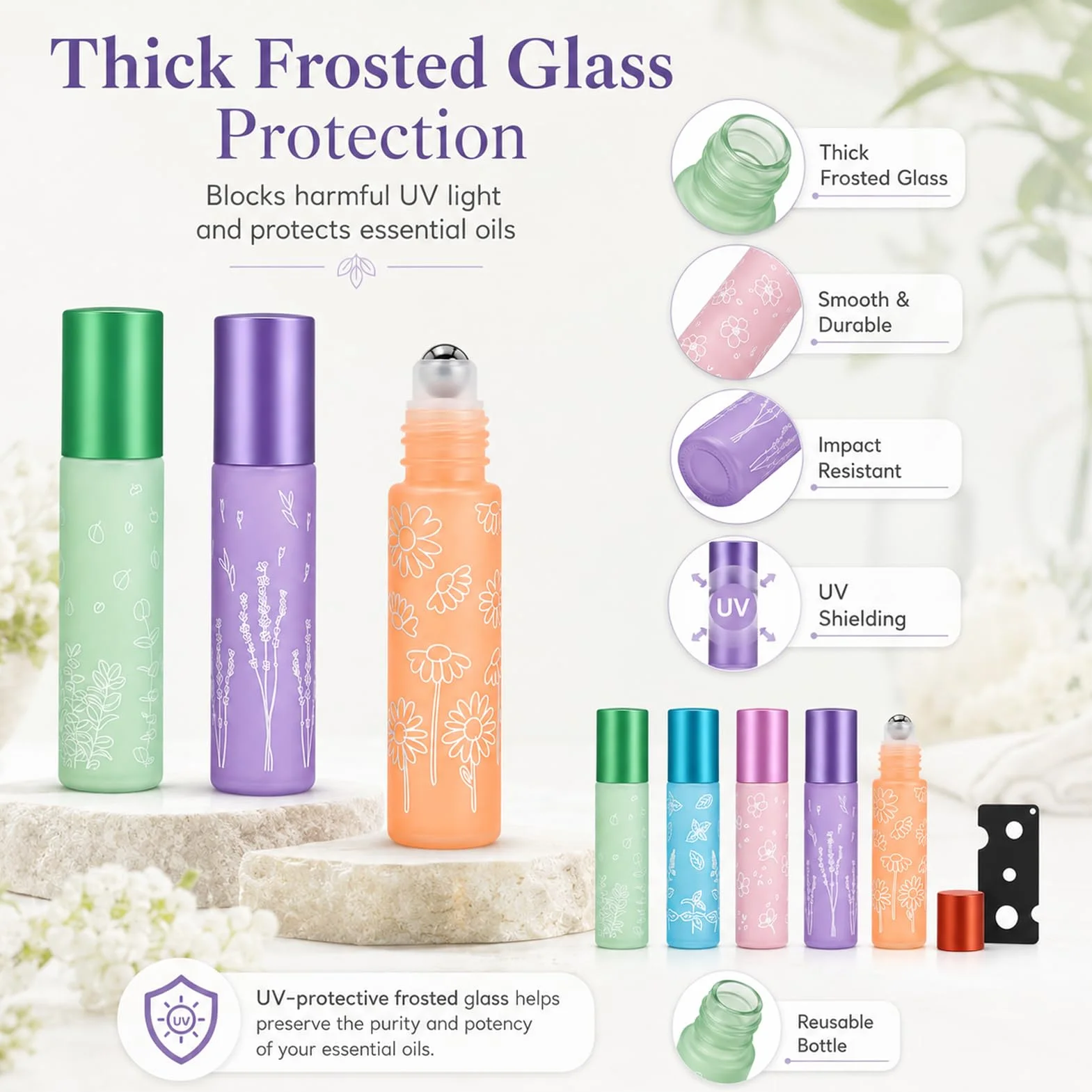 Flacon Roll On Vide 10ml Verre 6 Pièces avec Ouvre-Bouteille pour Huiles Essentielles Parfums
