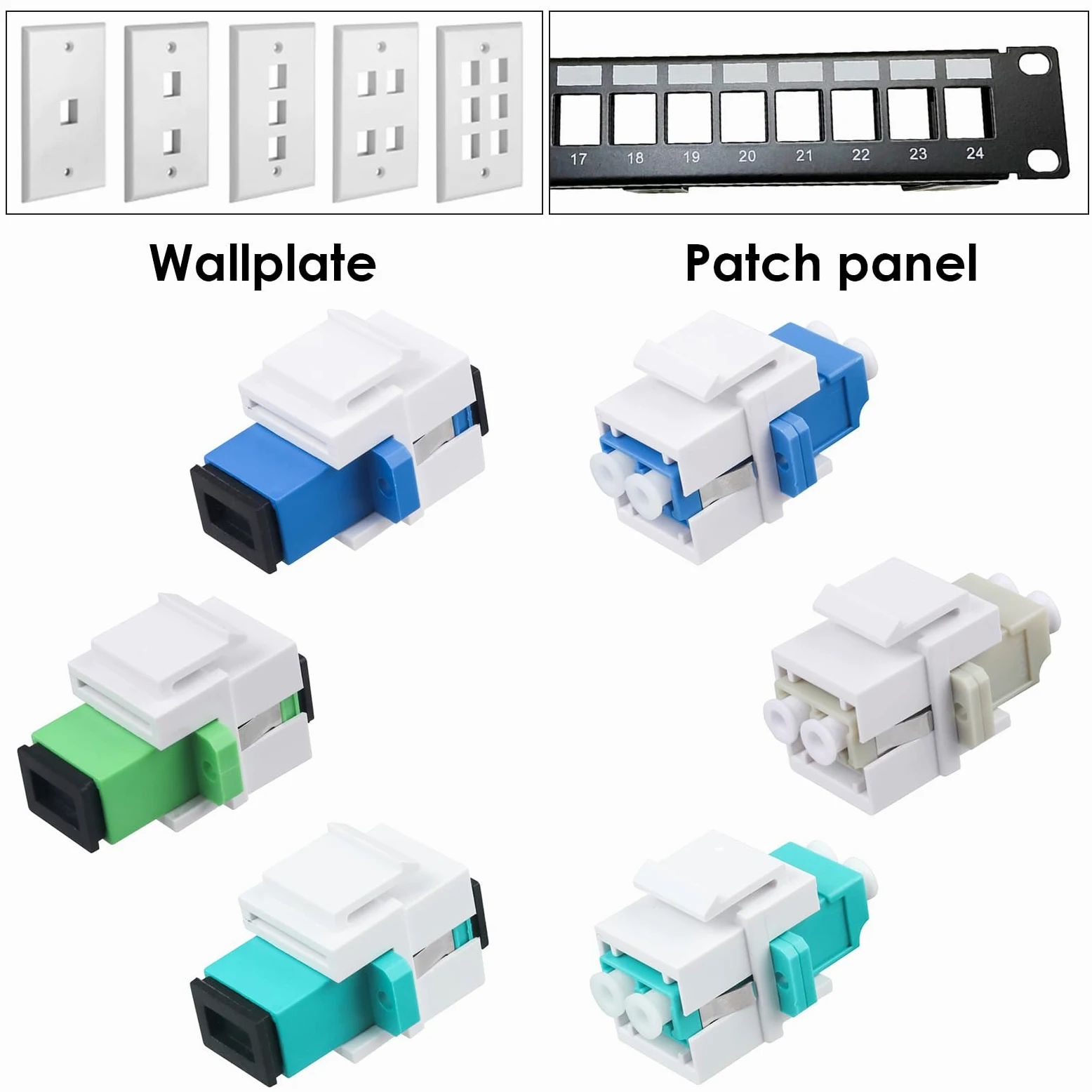 Lot de 50 coupleurs de fibre optique SC/APC Keystone Jack modulaire pour panneaux de brassage et plaques murales, adaptateur de câble à fibre optique SC monomode