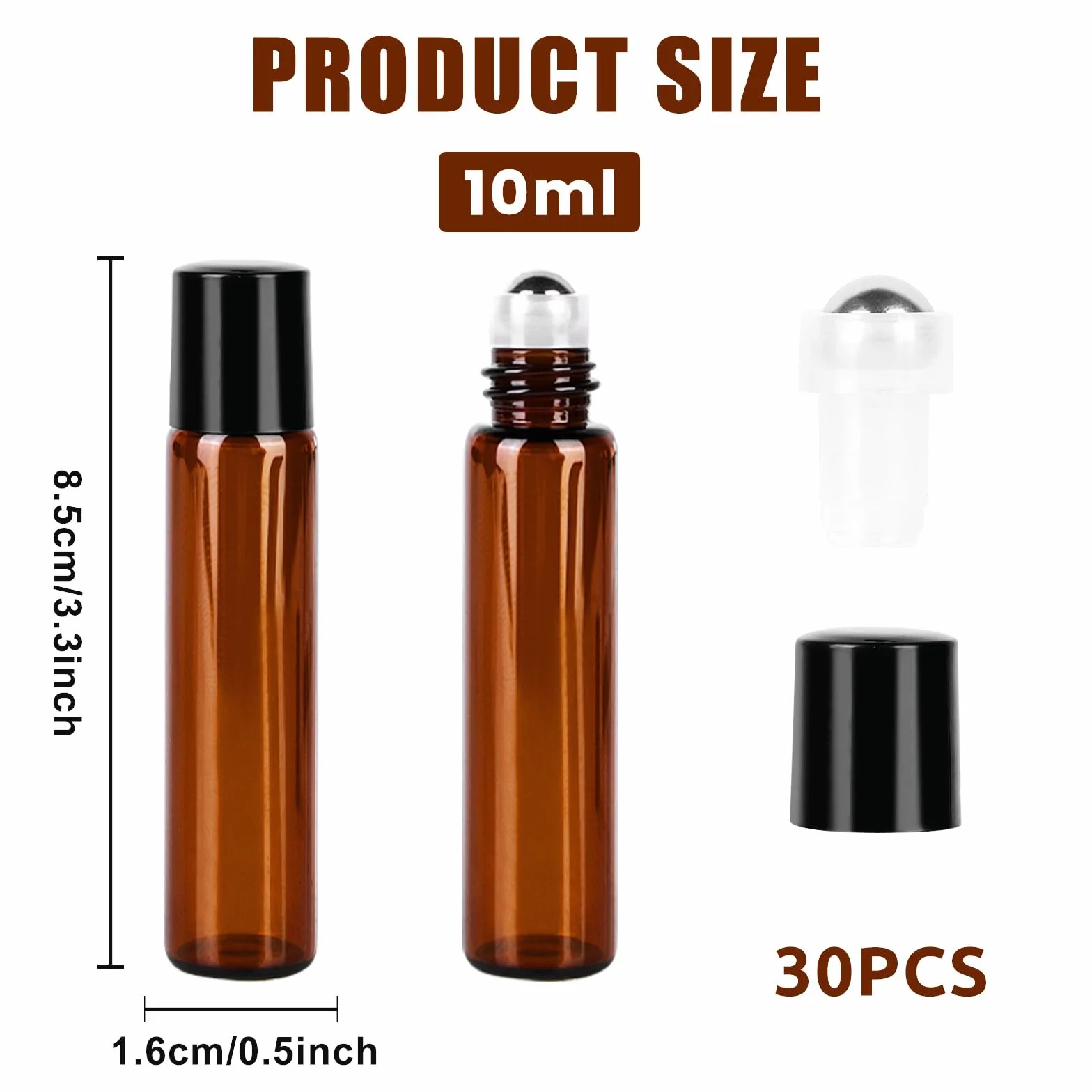 Lot de 30 bouteilles en verre roll-on 10 ml rechargeables huiles essentielles