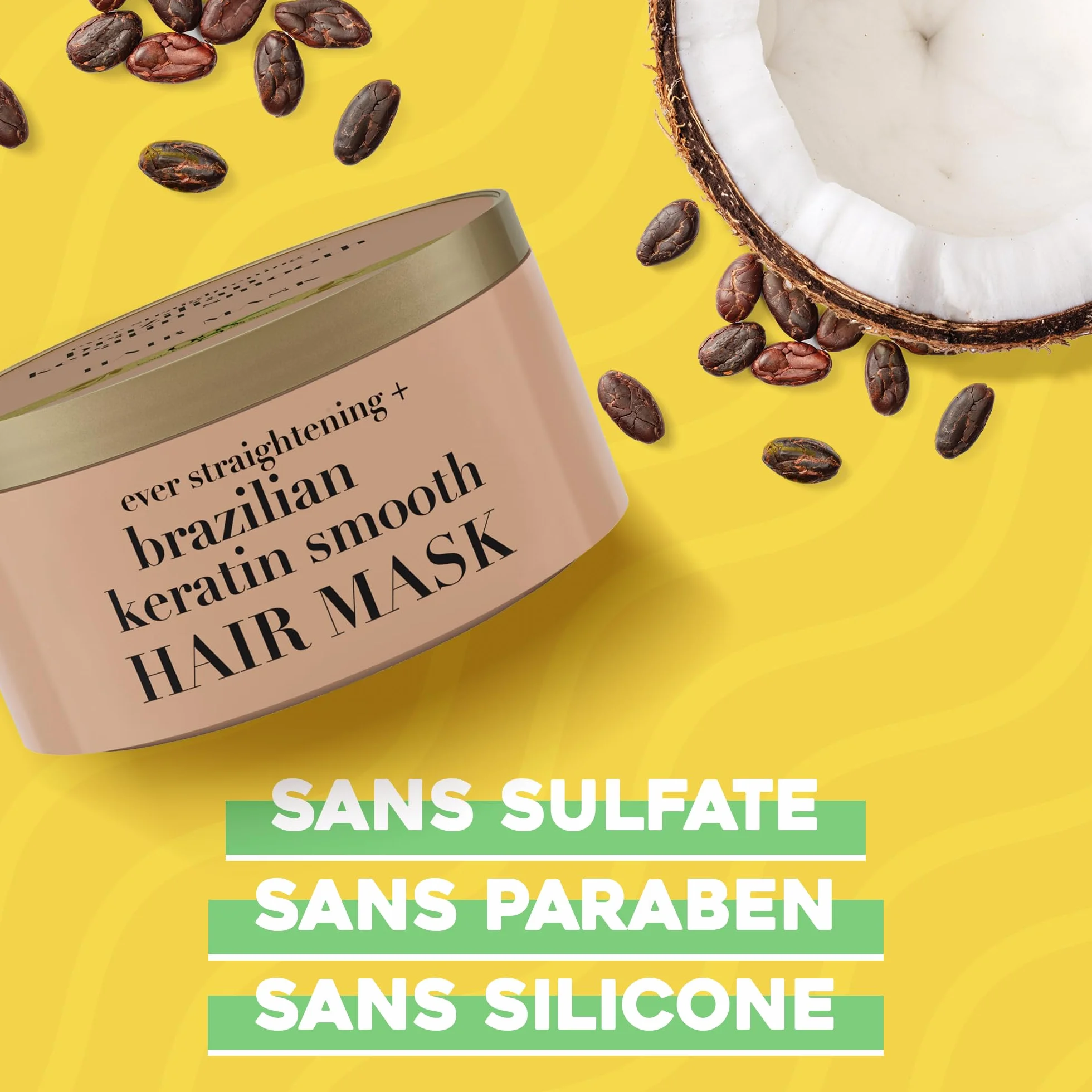 OGX Masque capillaire lissant à la kératine brésilienne 300 ml pour cheveux brillants et doux