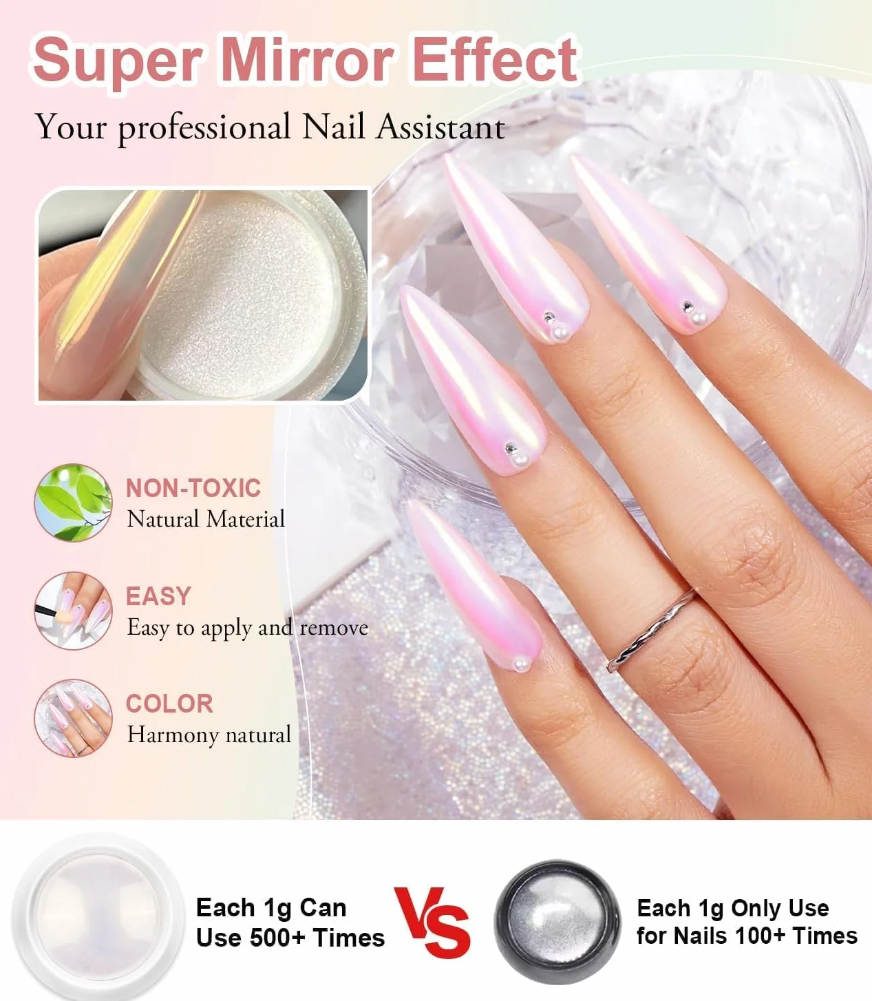 Poudre Holographique Métal Vernis Gel Chrome Ongles Super Miroir Effet Doré Iridescence Aurore Nacrée Pigment Nail Art