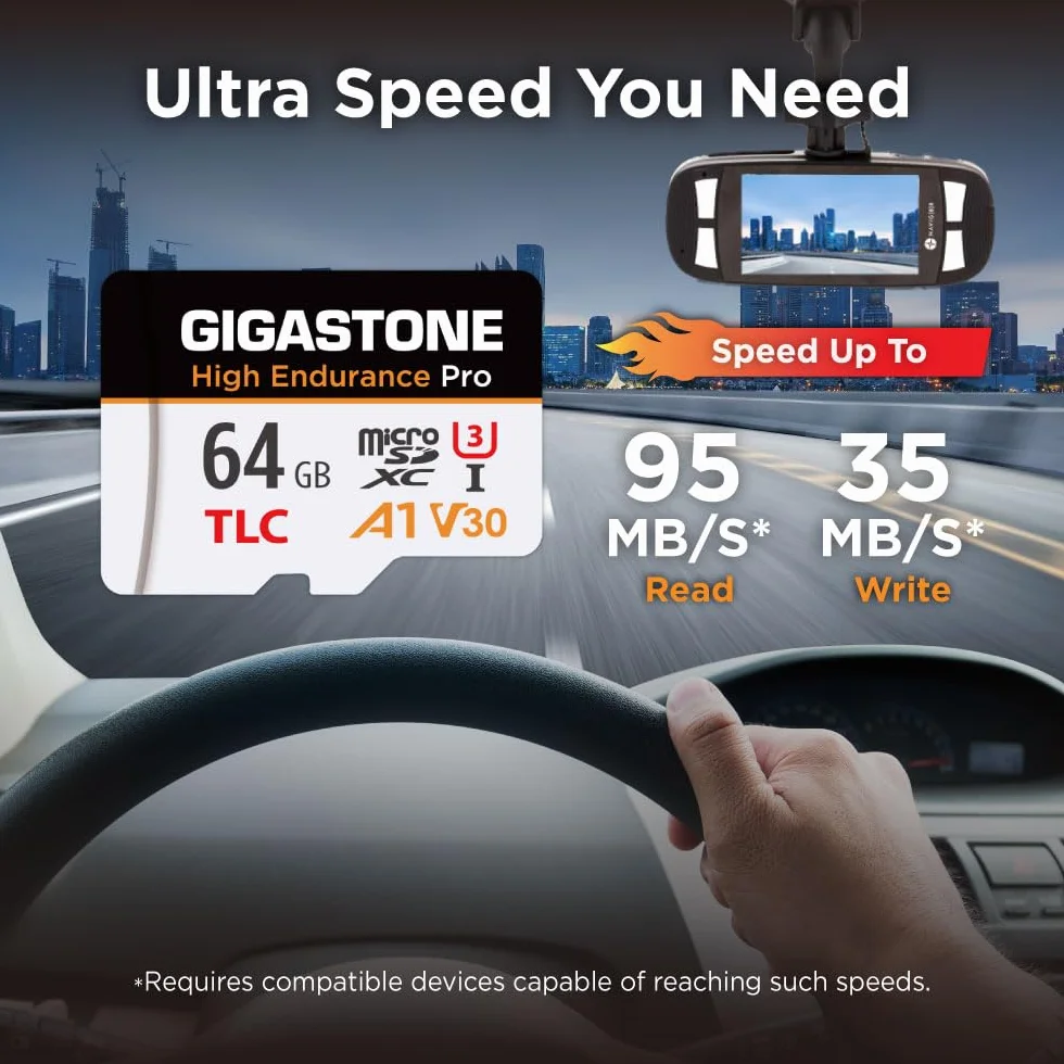 GIGASTONE Carte Micro SD 64 Go High Endurance Pro 95 Mo/s Dash Cam