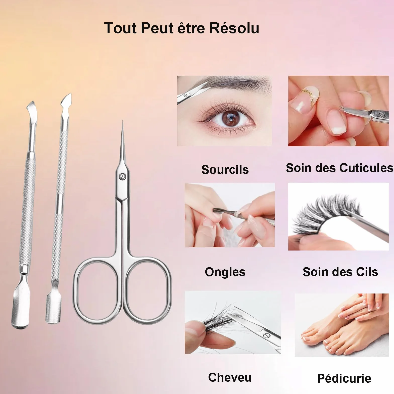 Profesjonalne Nożyczki do Skórek + Podwójny Popychacz do Skórek (3 Części) - Zestaw do Manicure/Pedicure ze Stali Nierdzewnej Antykorozyjnej (Srebrny)