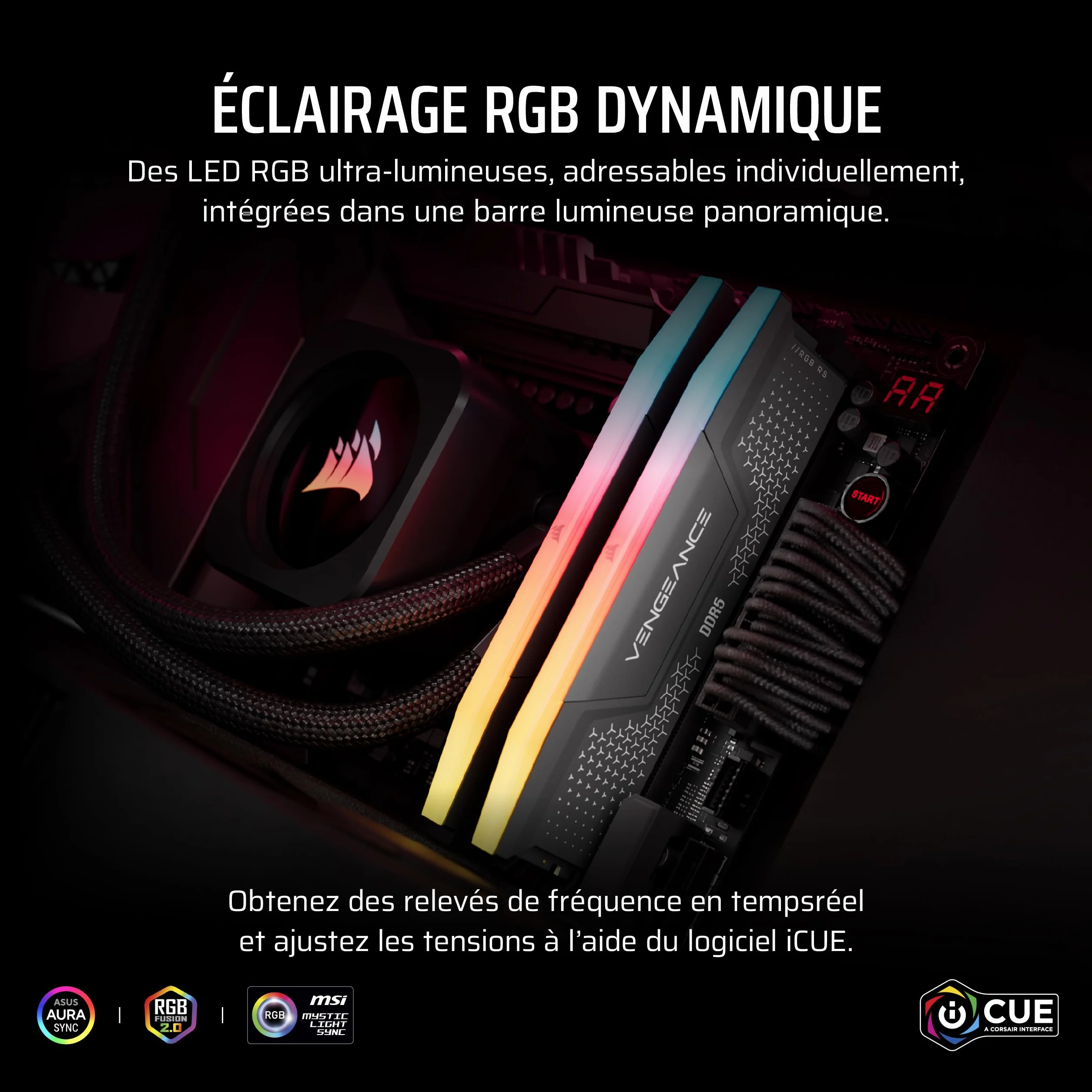 CORSAIR Vengeance RGB RS DDR5 32Go (2x16Go) 6000MHz RAM Mémoire Bureau Compatible AMD EXPO Intel XMP 3.0 CL36 Gris