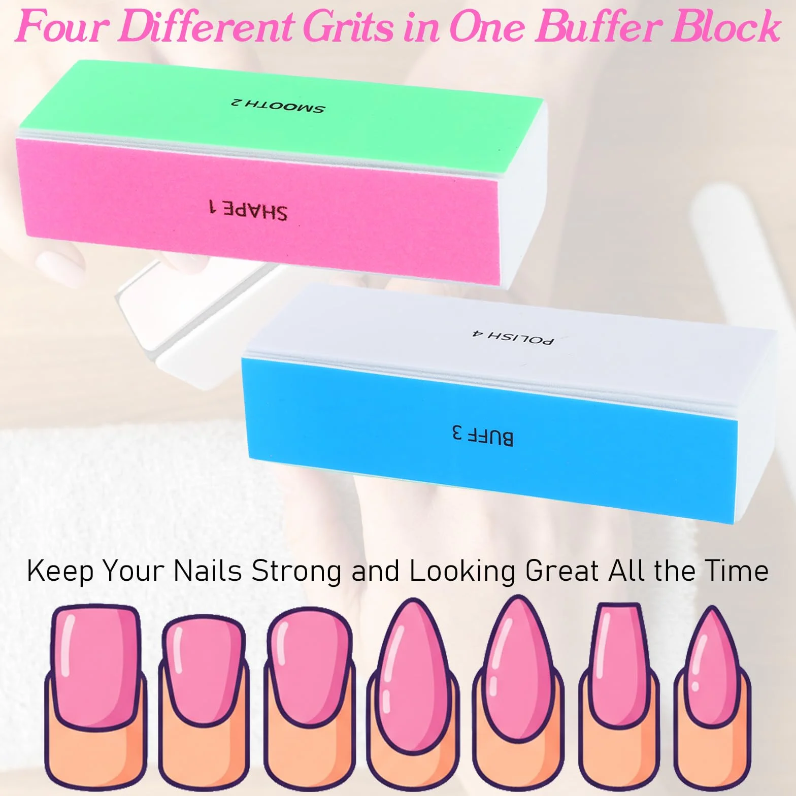 Lot de 6 polissoirs à ongles multicolores, bloc lime 4 surfaces pour limer polir lisser ongles